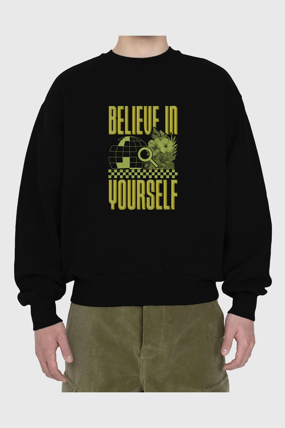 Believe in Yourself Yellow Ön Baskılı Oversize Sweatshirt Erkek Kadın Unisex
