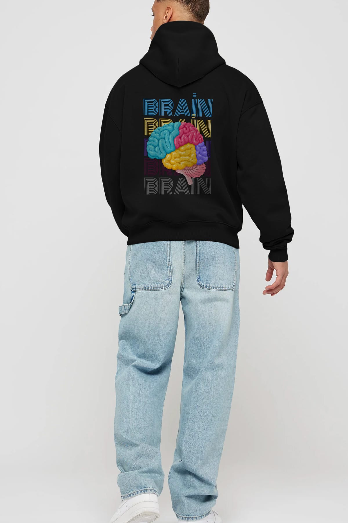Brain Yazılı Arka Baskılı Oversize Hoodie Kapüşonlu Sweatshirt Erkek Kadın Unisex