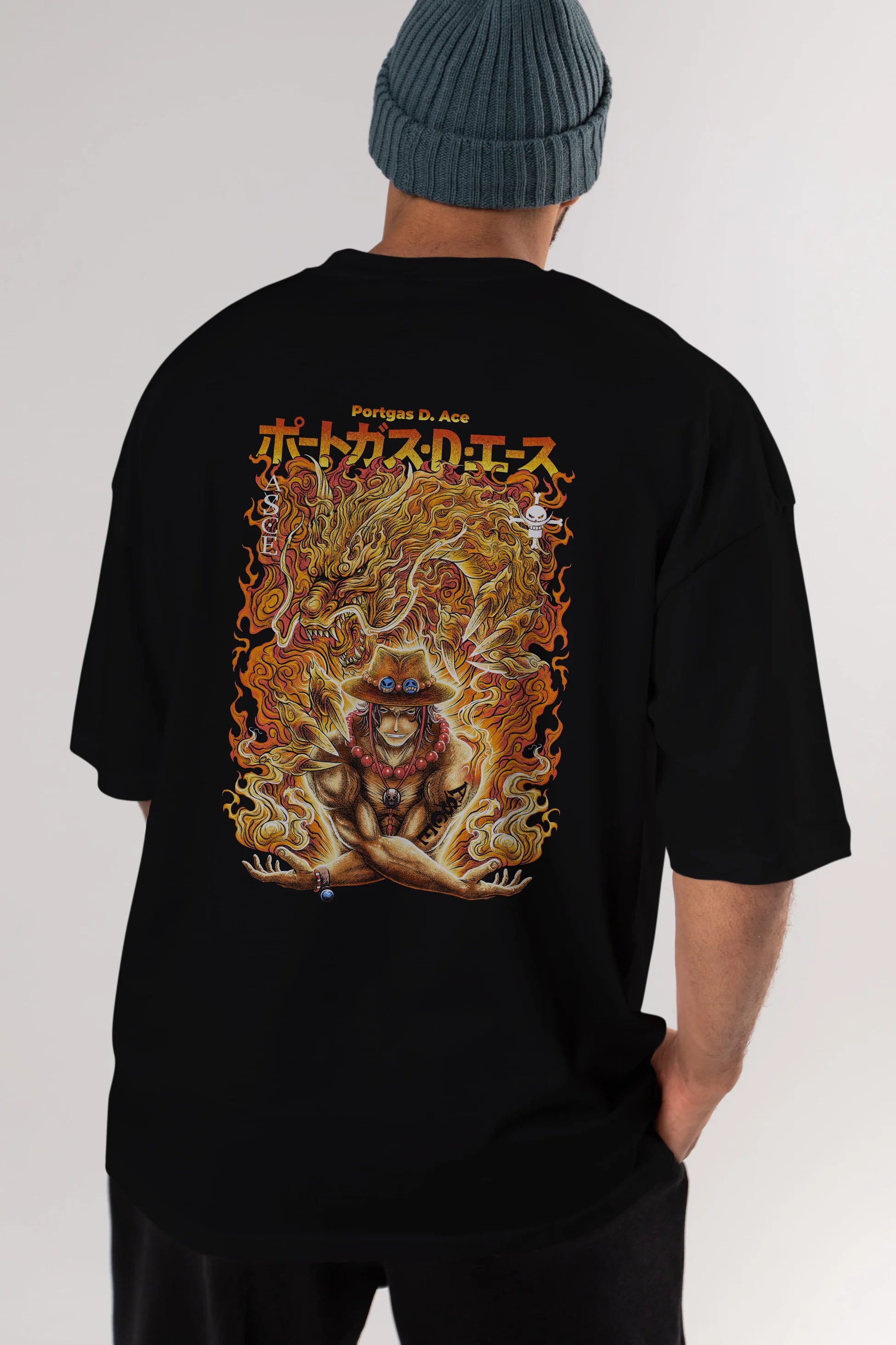 PORTGAS D. ACE Anime Arka Baskılı Oversize t-shirt Erkek Kadın Unisex