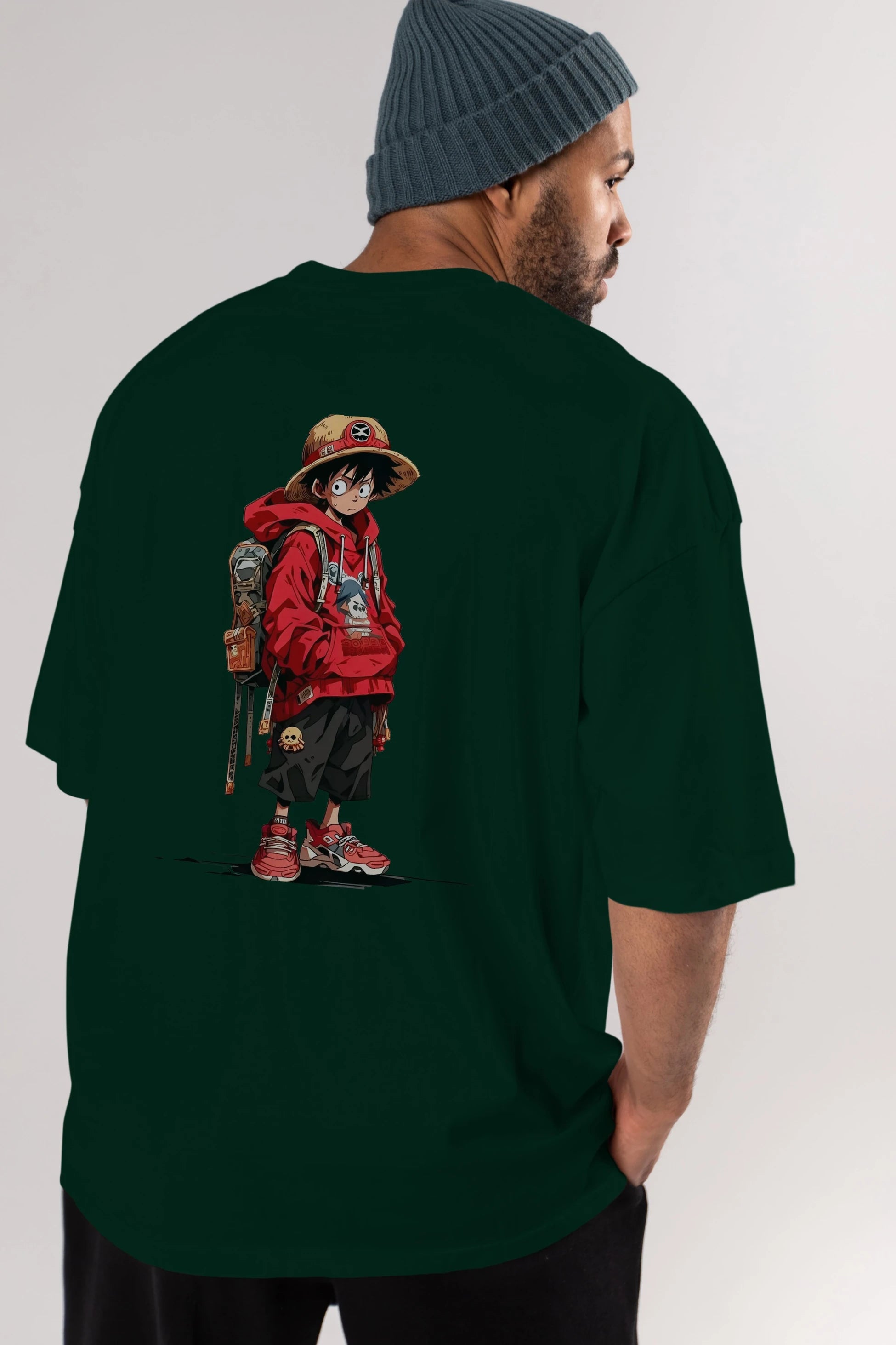 One Piece Arka Baskılı Oversize t-shirt Erkek Kadın Unisex %100 Pamuk Bisiklet Yaka tişort