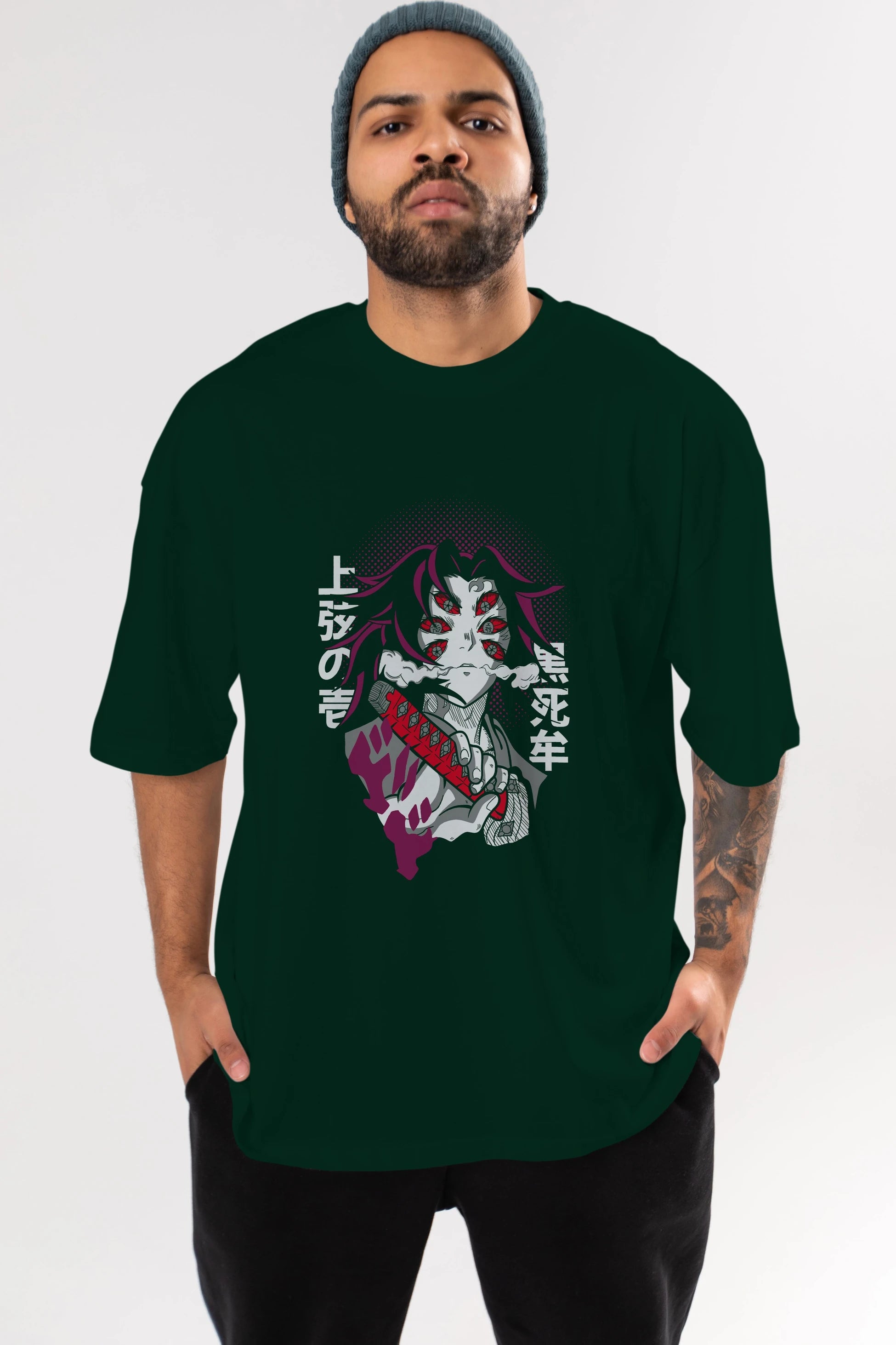 Kokushibo Anime Ön Baskılı Oversize t-shirt %100 pamuk Erkek Kadın Unisex