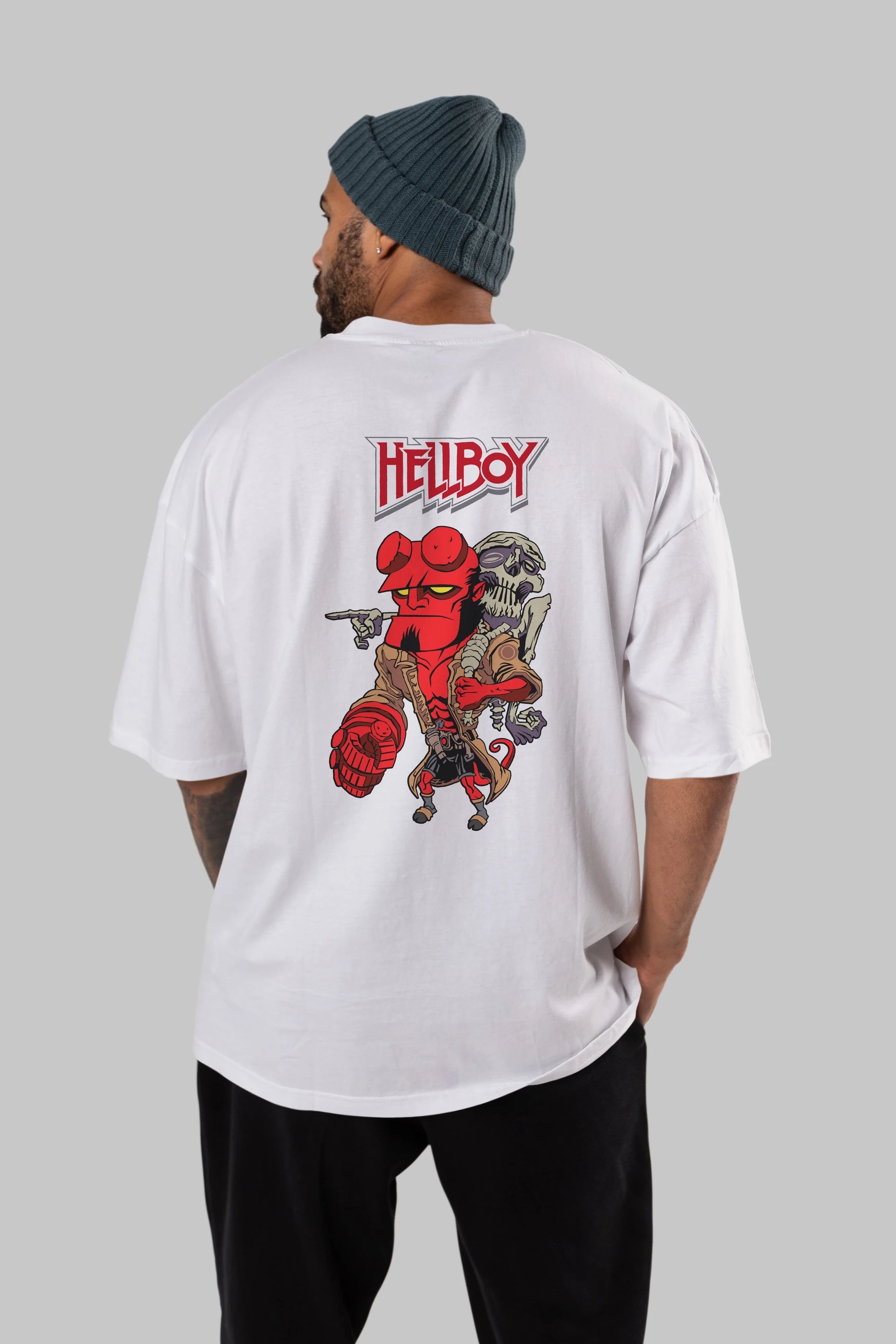 Hellboy (2) Arka Baskılı Oversize t-shirt Erkek Kadın Unisex %100 Pamuk Bisiklet Yaka tişort