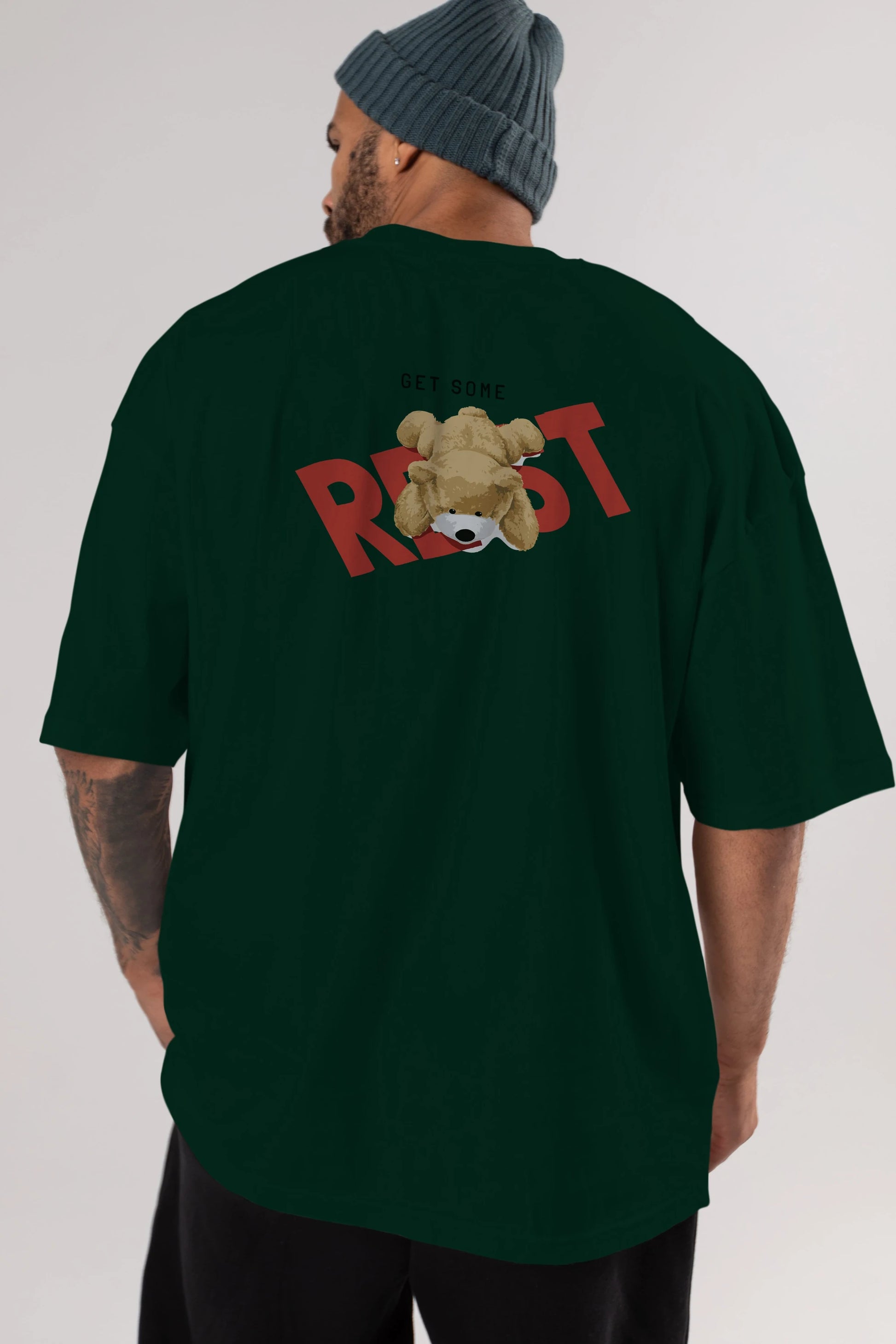 Teddy Bear Rest Arka Baskılı Oversize t-shirt Erkek Kadın Unisex %100 Pamuk