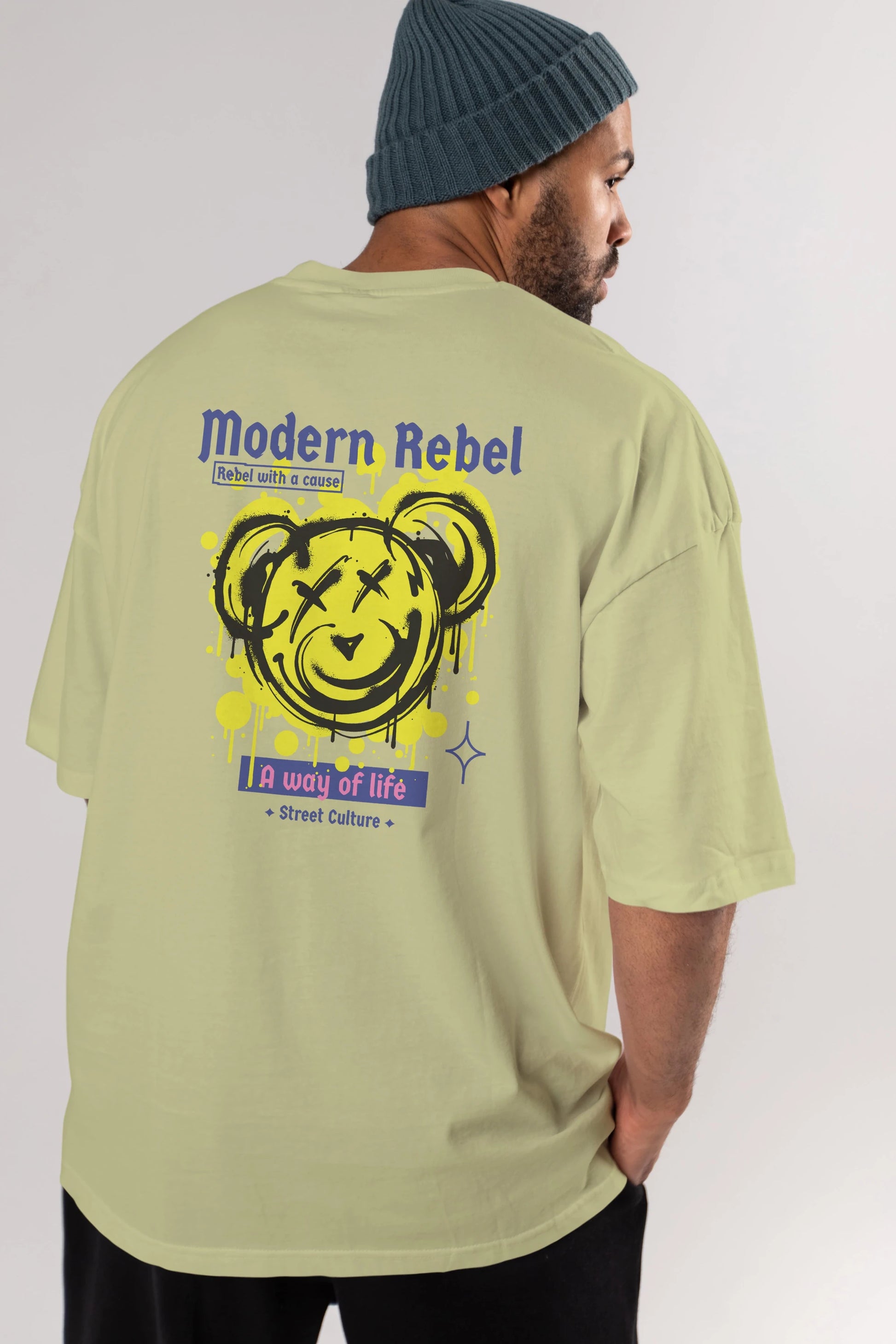 Modern Rebel Bear Arka Baskılı Oversize t-shirt Erkek Kadın Unisex