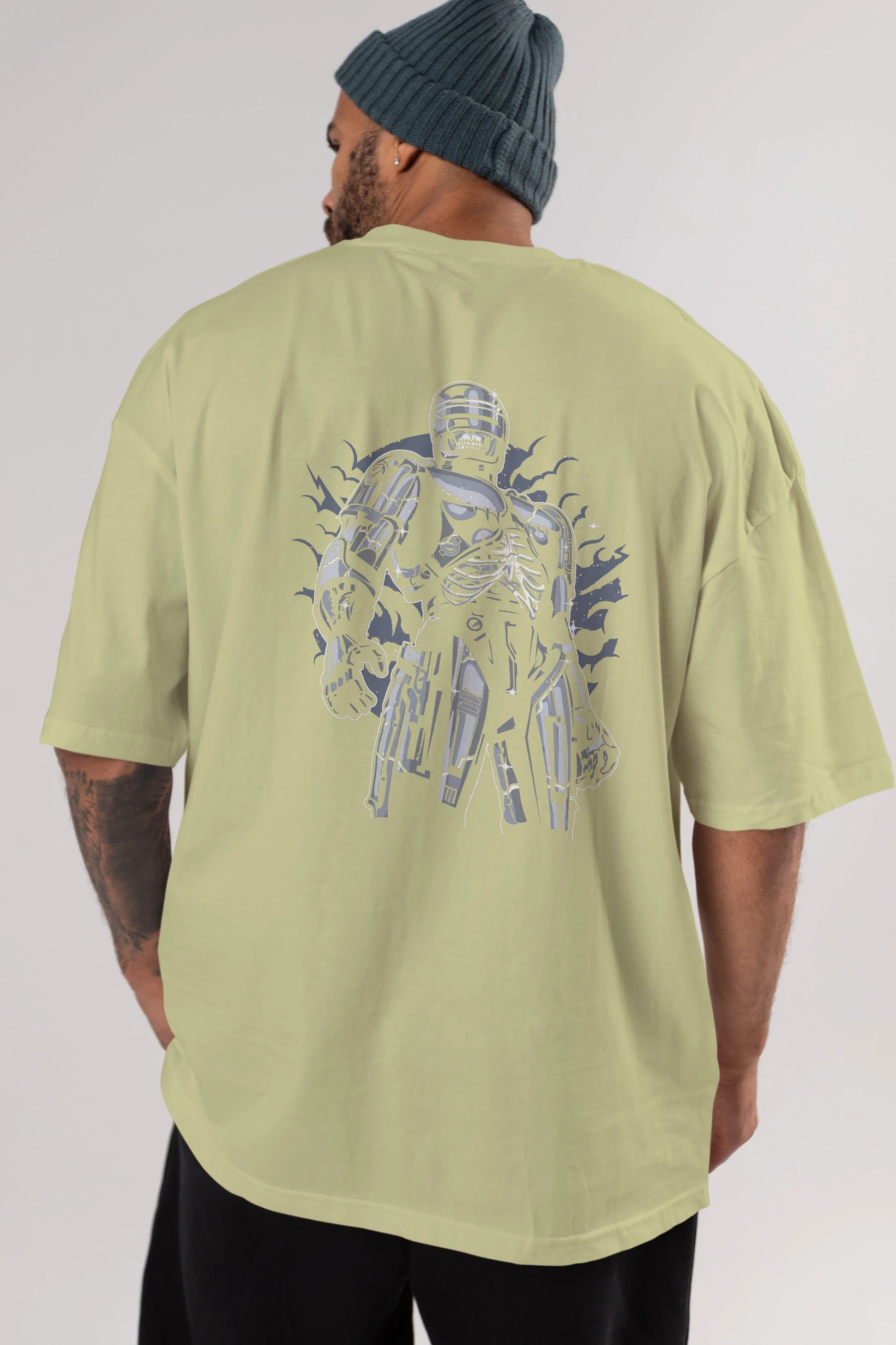 Roboskull Arka Baskılı Oversize t-shirt Erkek Kadın Unisex %100 Pamuk