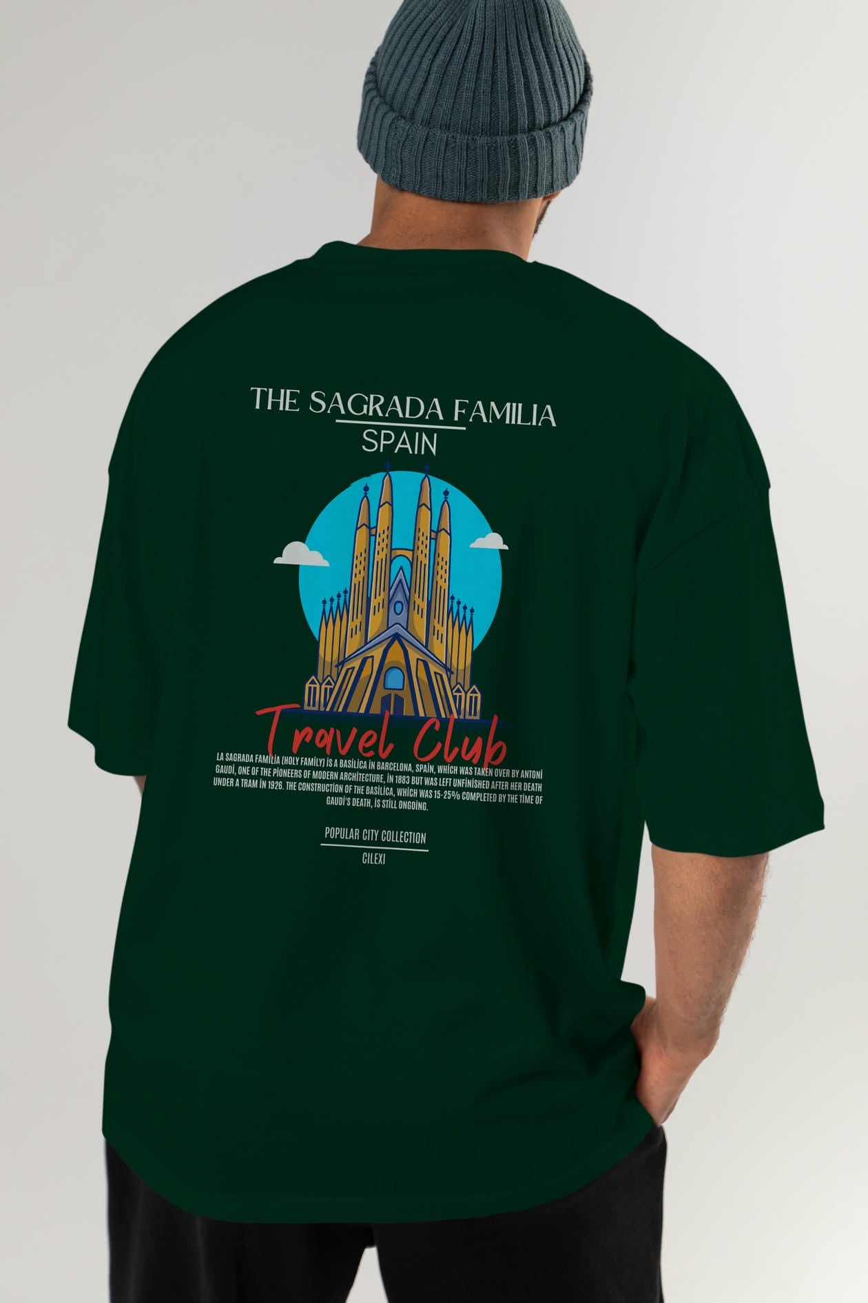 The Sagrada Familia Spain Arka Baskılı Oversize t-shirt Erkek Kadın Pamuk Bisiklet Yaka tişort