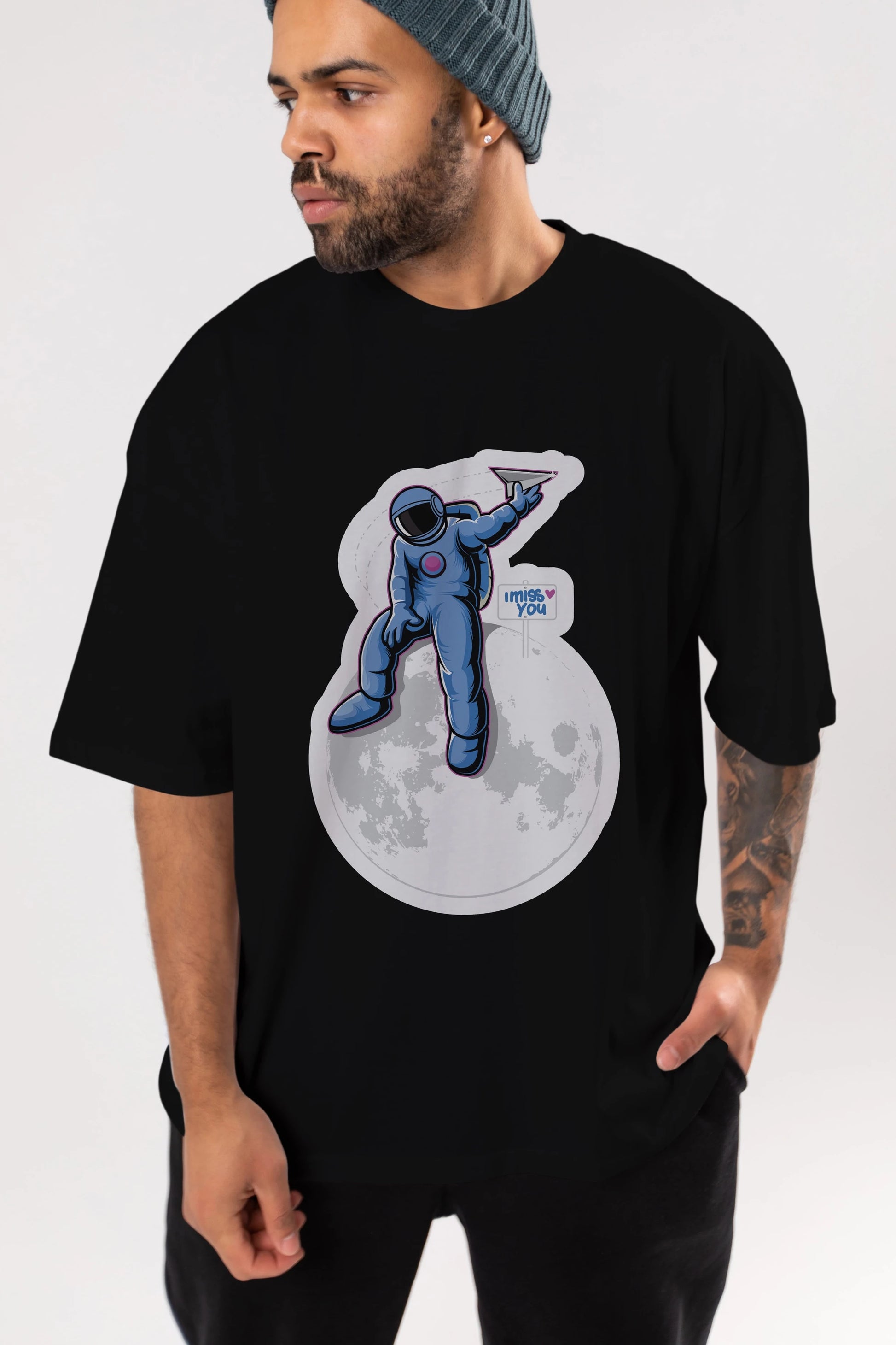 Astro Missing Earth Sticker Ön Baskılı Oversize t-shirt Erkek Kadın Unisex