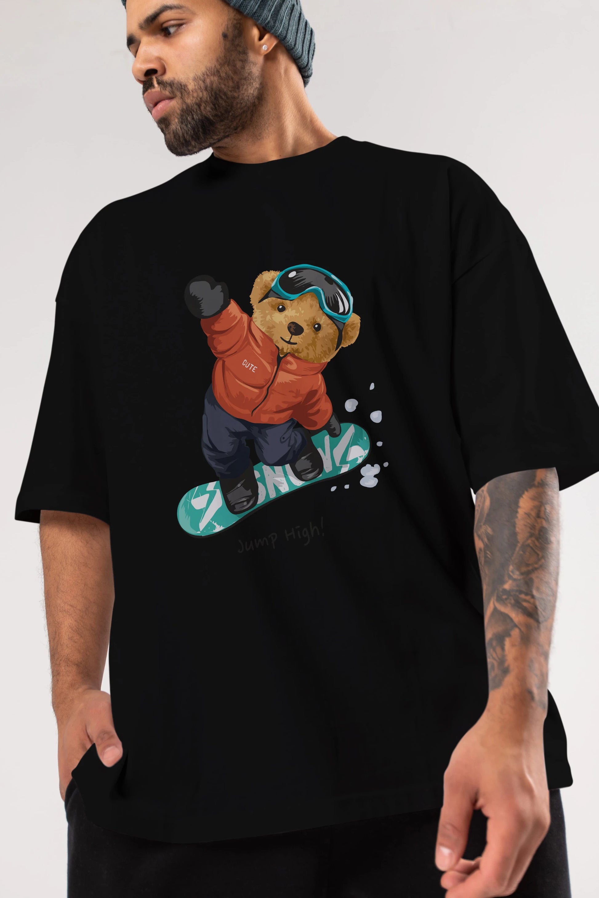 Teddy Bear Jump High Ön Baskılı Oversize t-shirt Erkek Kadın Unisex %100 Pamuk