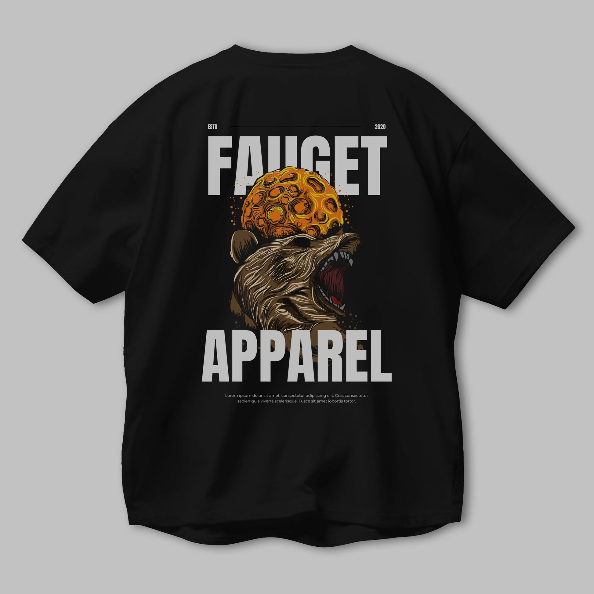 Bear Angry Fauget Apparel Arka Baskılı Oversize t-shirt Erkek Kadın Unisex