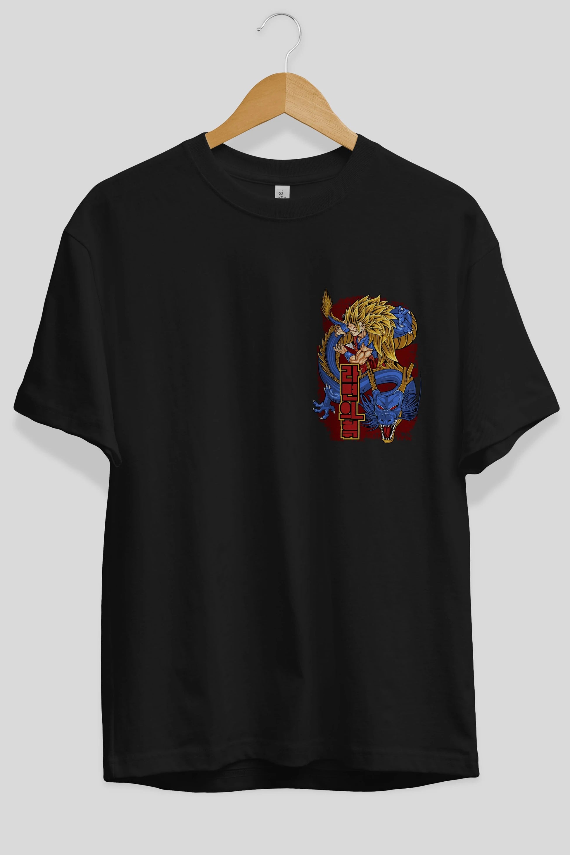 DRAGON BALL Z Ön Sol Baskılı Oversize t-shirt Erkek Kadın Unisex %100 Pamuk Bisiklet Yaka tişort