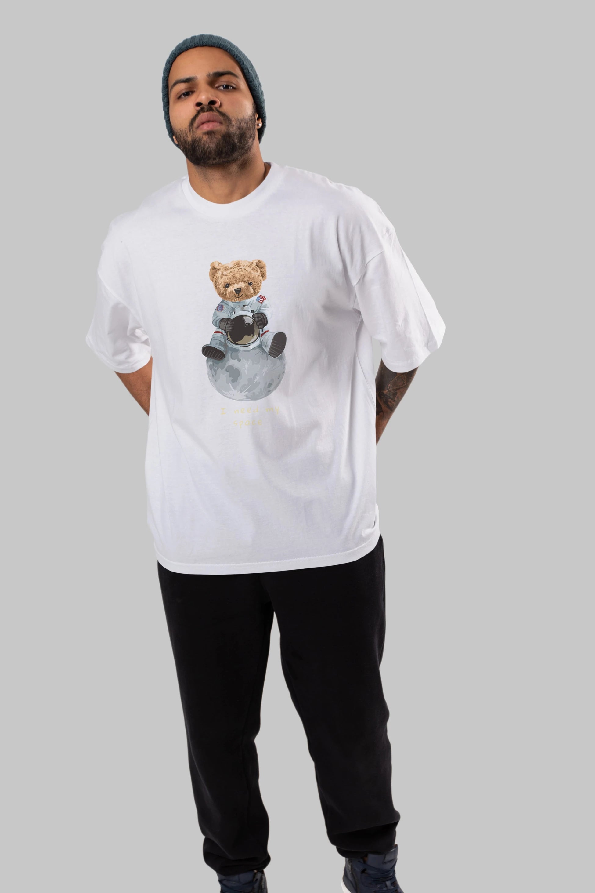 Teddy Bear I Need My Space Ön Baskılı Oversize t-shirt Erkek Kadın Unisex %100 Pamuk