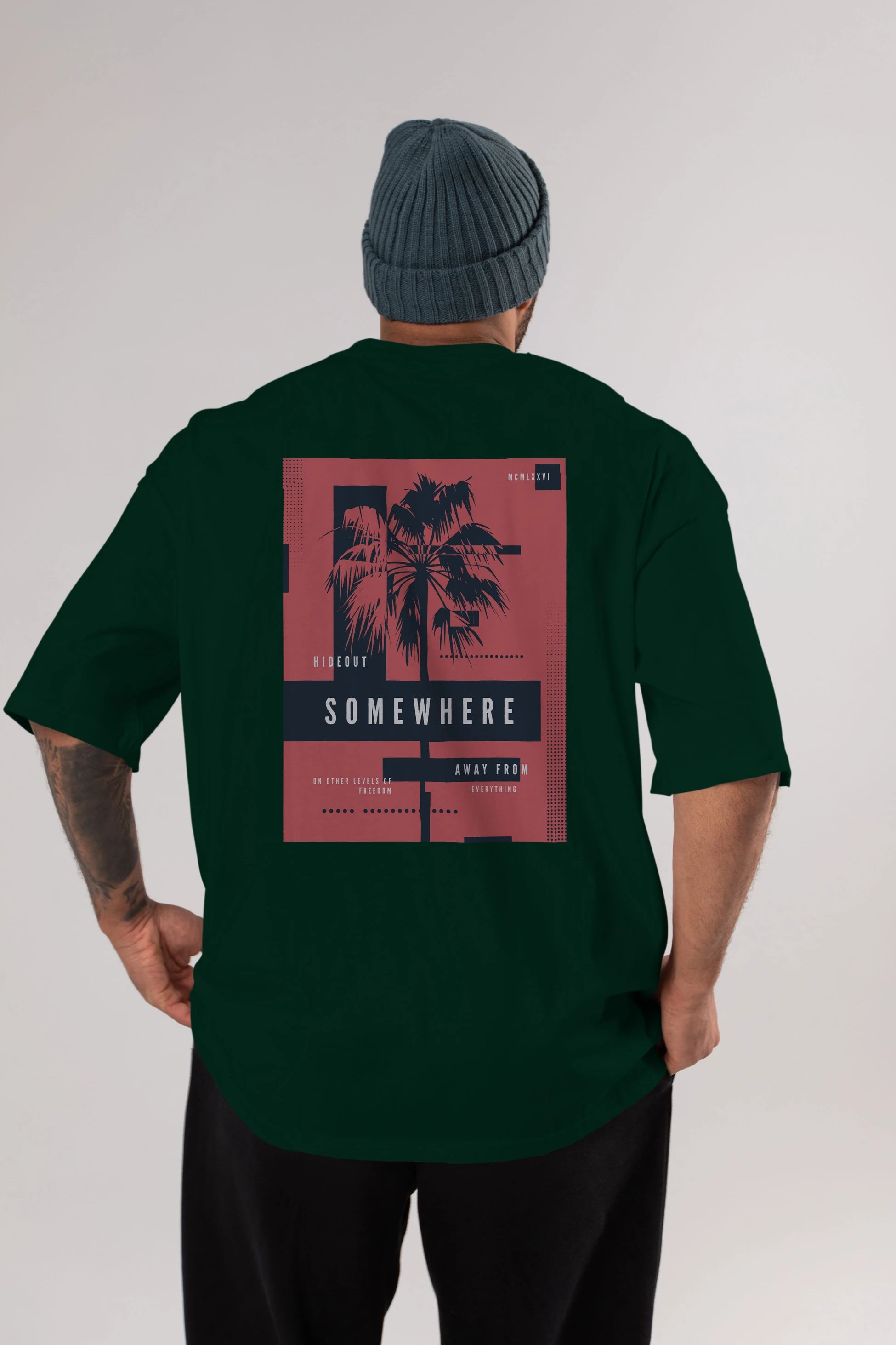Hideout Somewhere Arka Baskılı Oversize t-shirt Erkek Kadın Unisex