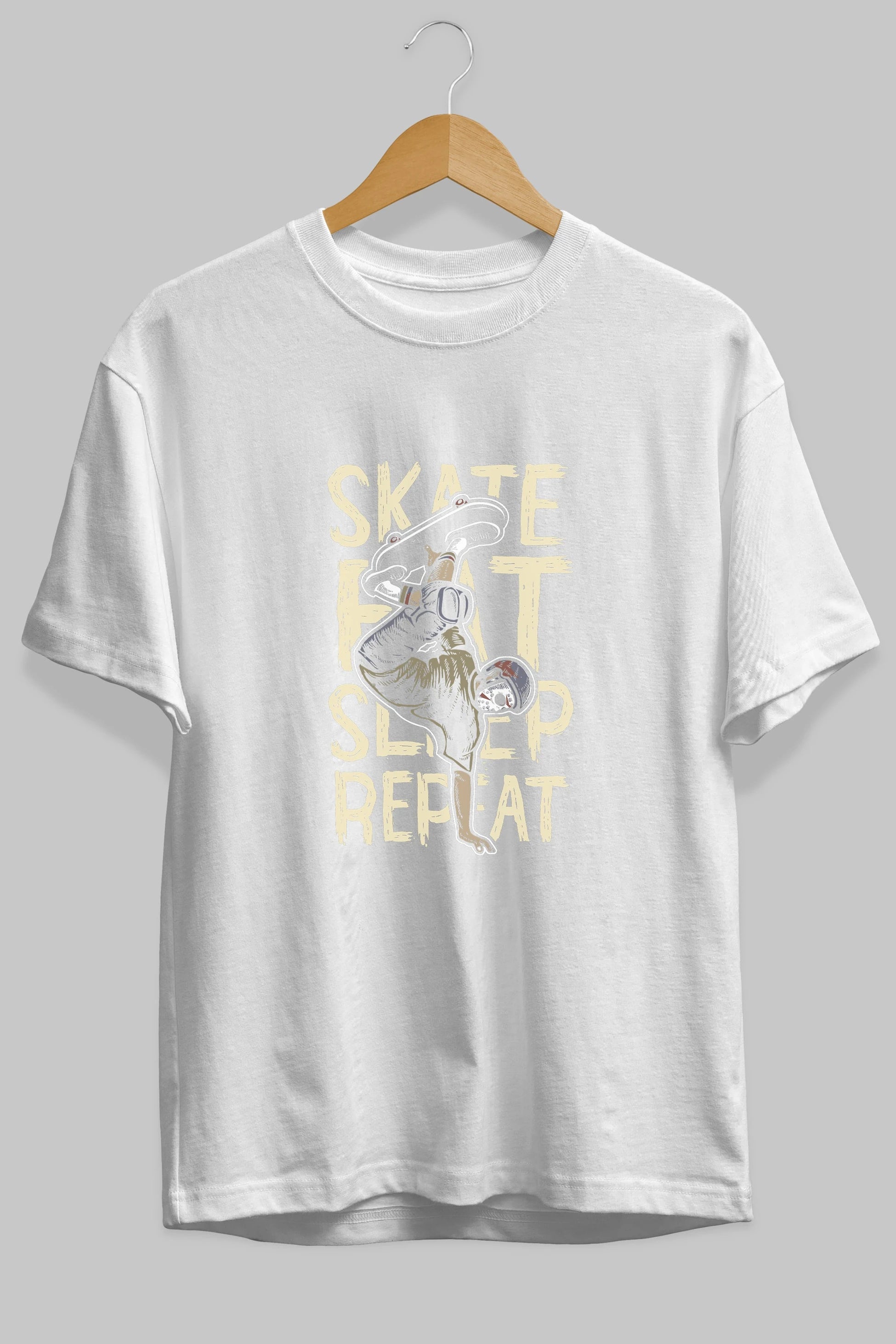 Skate Eat Sleep Repeat Ön Baskılı Oversize t-shirt Erkek Kadın Unisex %100 Pamuk tişort