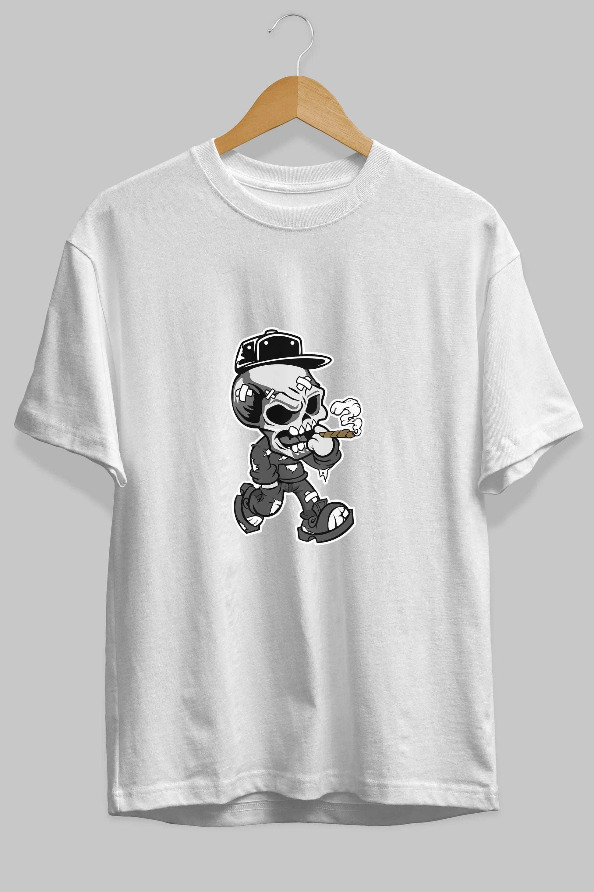 Skull Smoker Ön Baskılı Oversize t-shirt Erkek Kadın Unisex %100 Pamuk tişort