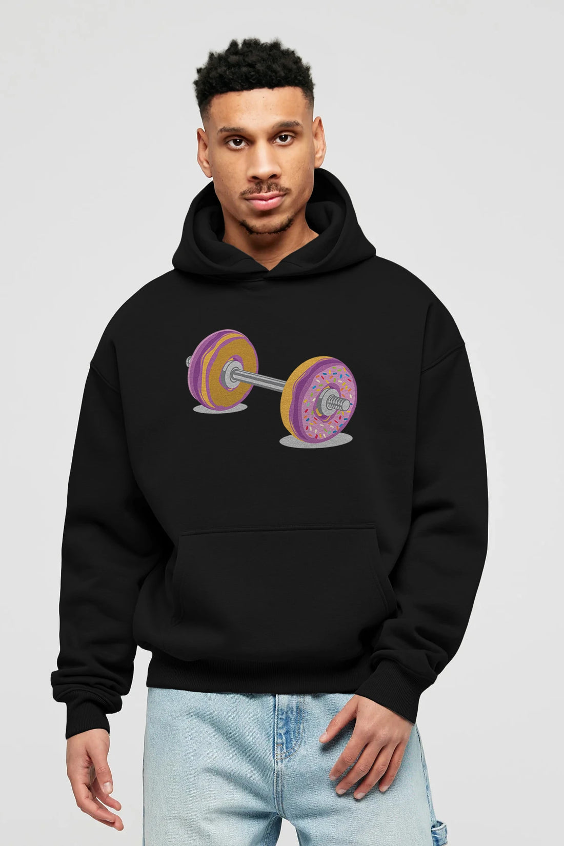 Donut Barbell Ön Baskılı Hoodie Oversize Kapüşonlu Sweatshirt Erkek Kadın Unisex