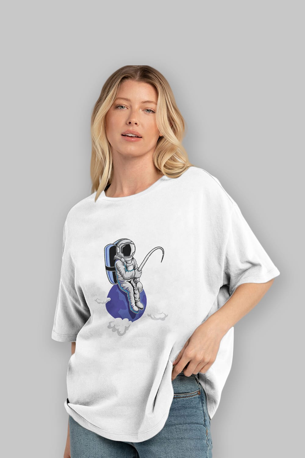 Astronaut Fishing (2) Ön Baskılı Oversize t-shirt Erkek Kadın Unisex