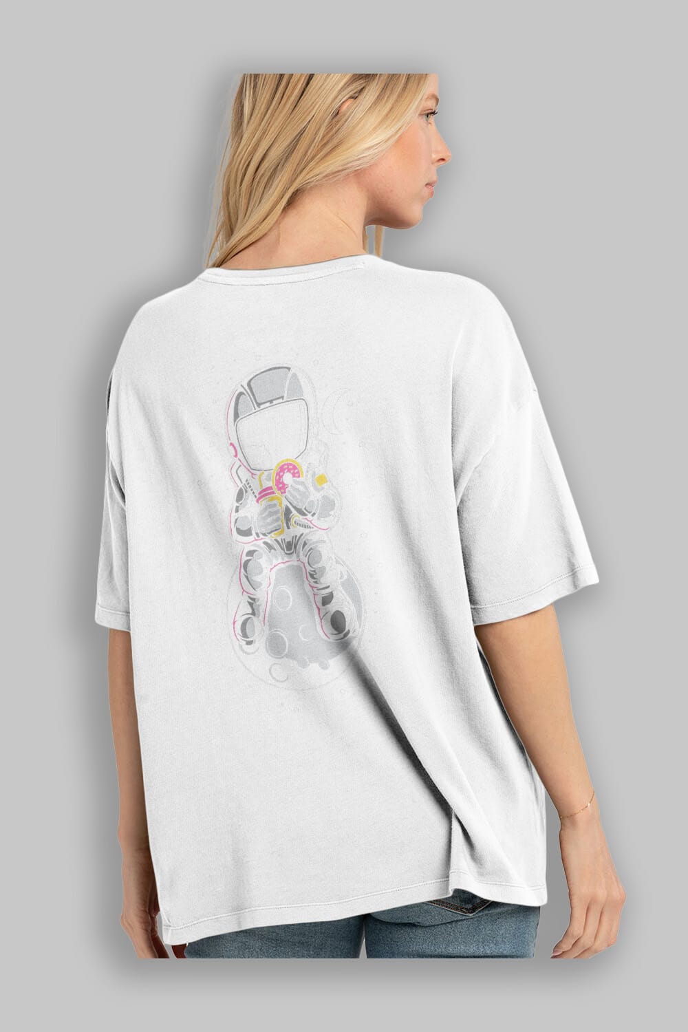 Astronaut Donuts Arka Baskılı Oversize t-shirt Erkek Kadın Unisex