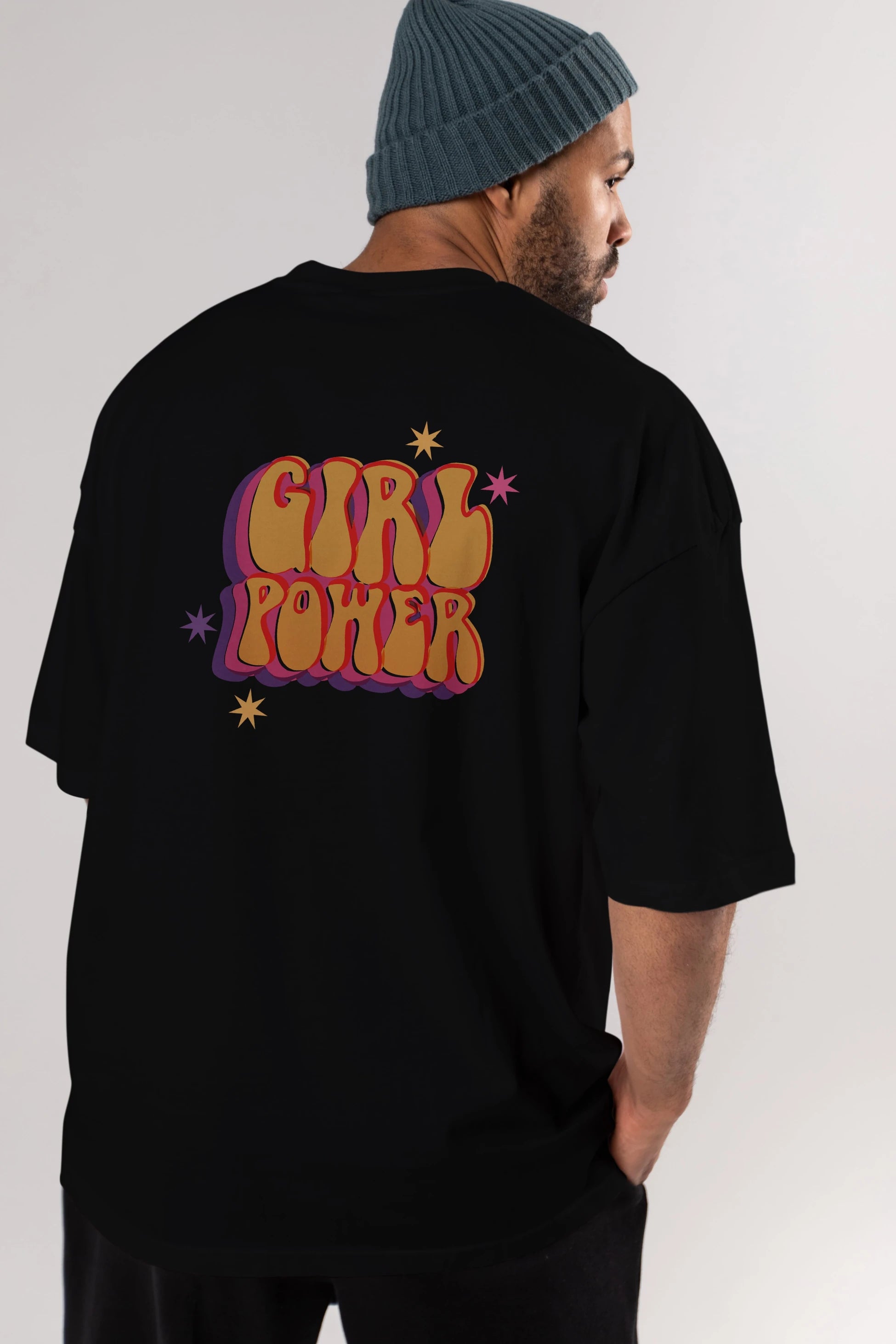Girl Power Yazılı Arka Baskılı Oversize t-shirt Erkek Kadın Unisex
