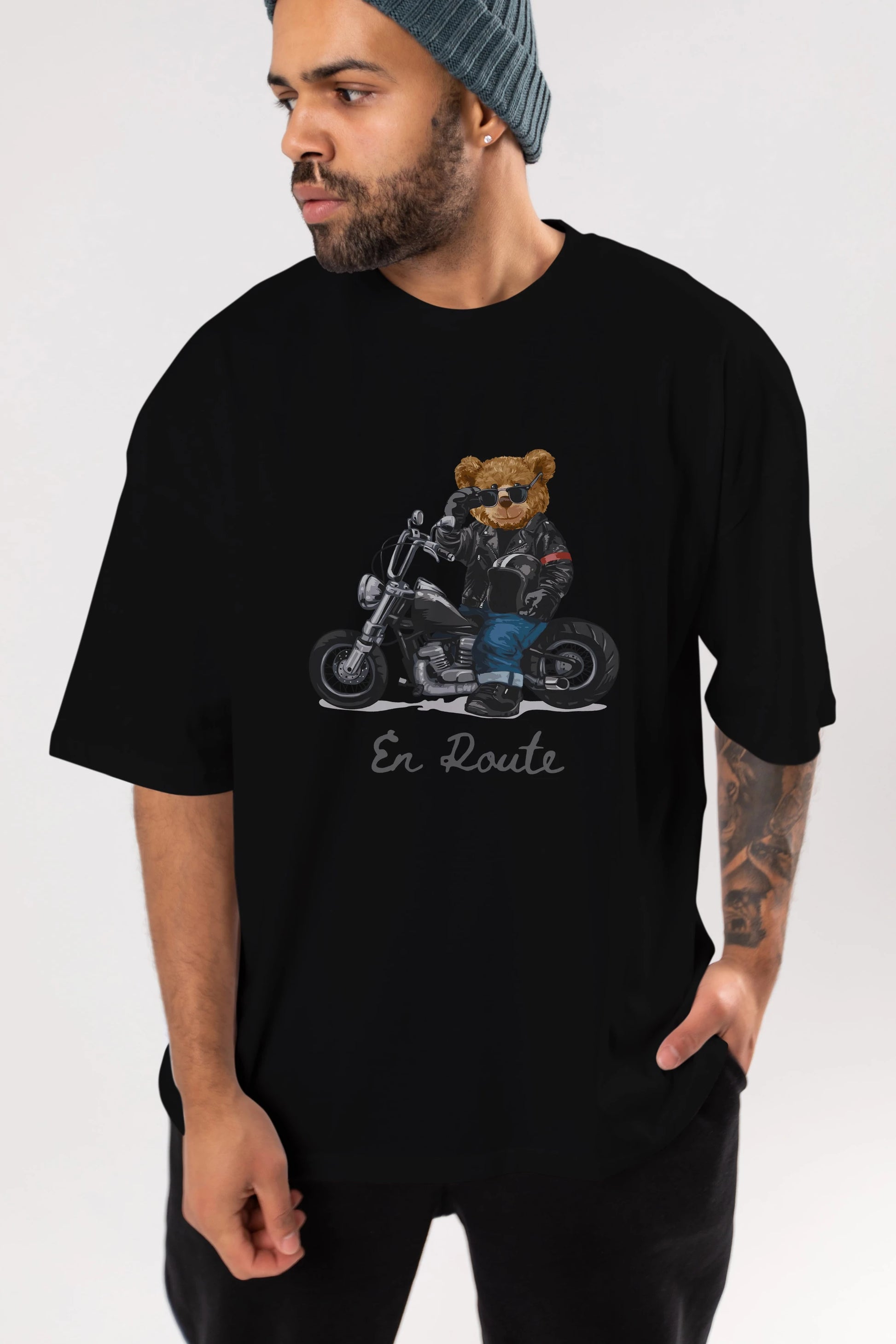 Teddy Bear En Route Ön Baskılı Oversize t-shirt Erkek Kadın Unisex %100 Pamuk