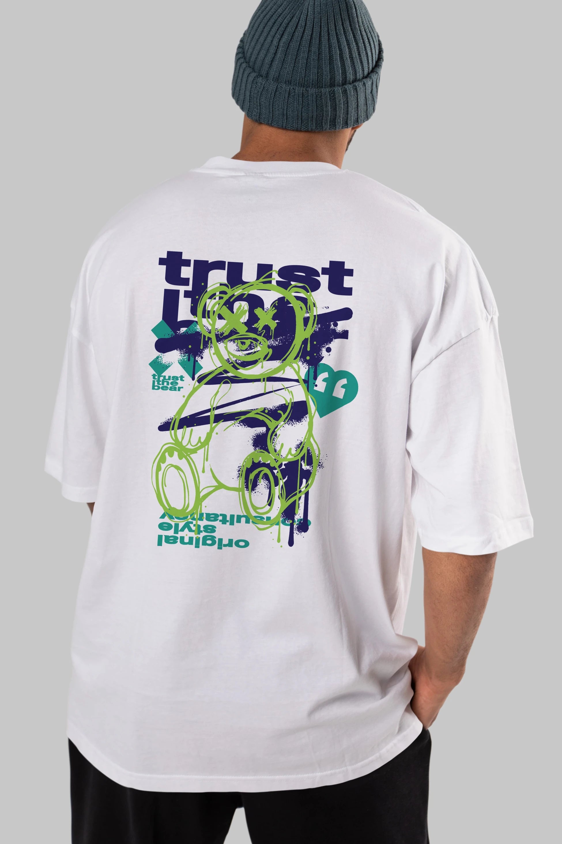 Trust The Bear 3 Arka Baskılı Oversize t-shirt Erkek Kadın Unisex