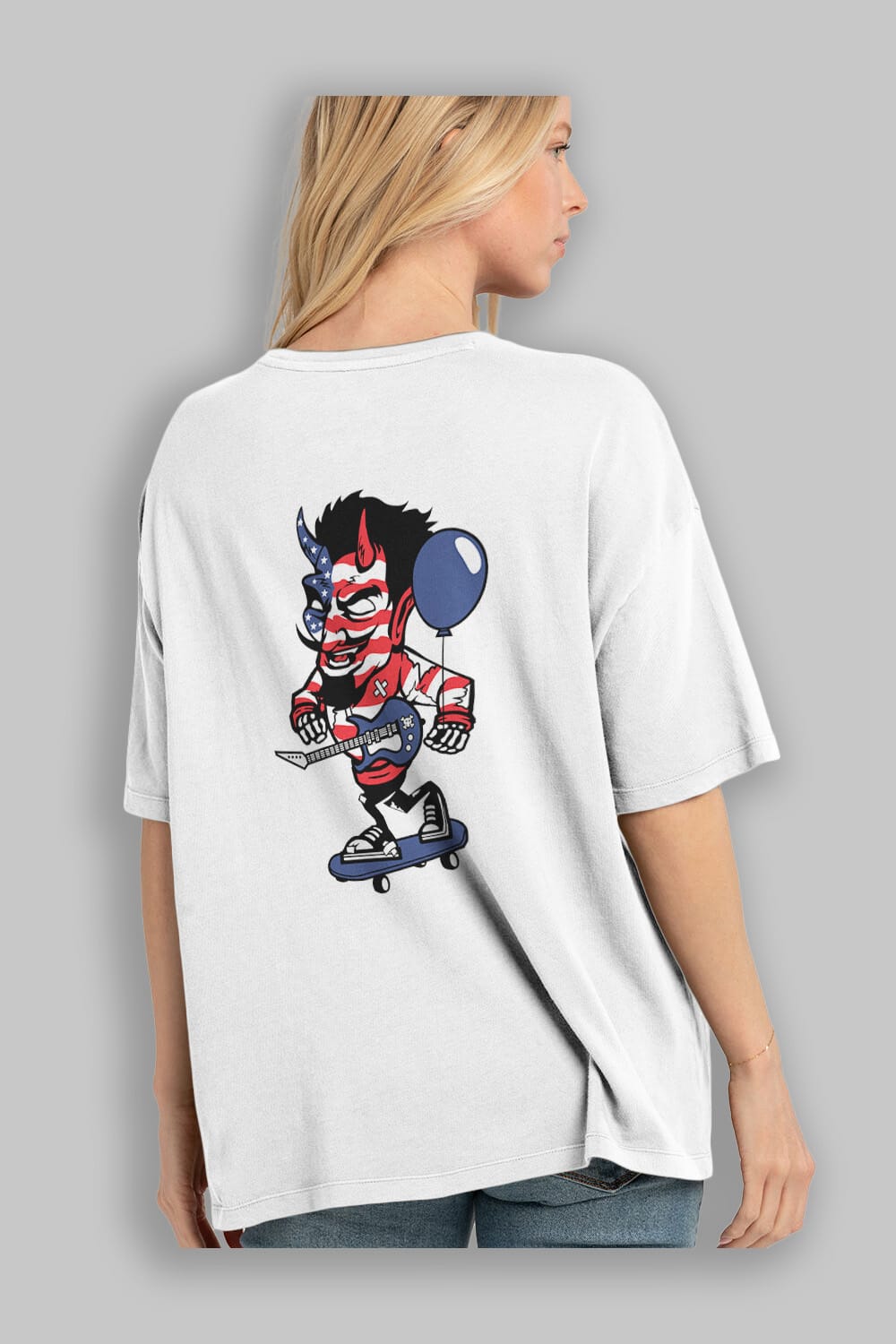 American Devil Skater Arka Baskılı Oversize t-shirt Erkek Kadın Unisex %100 Pamuk tişort