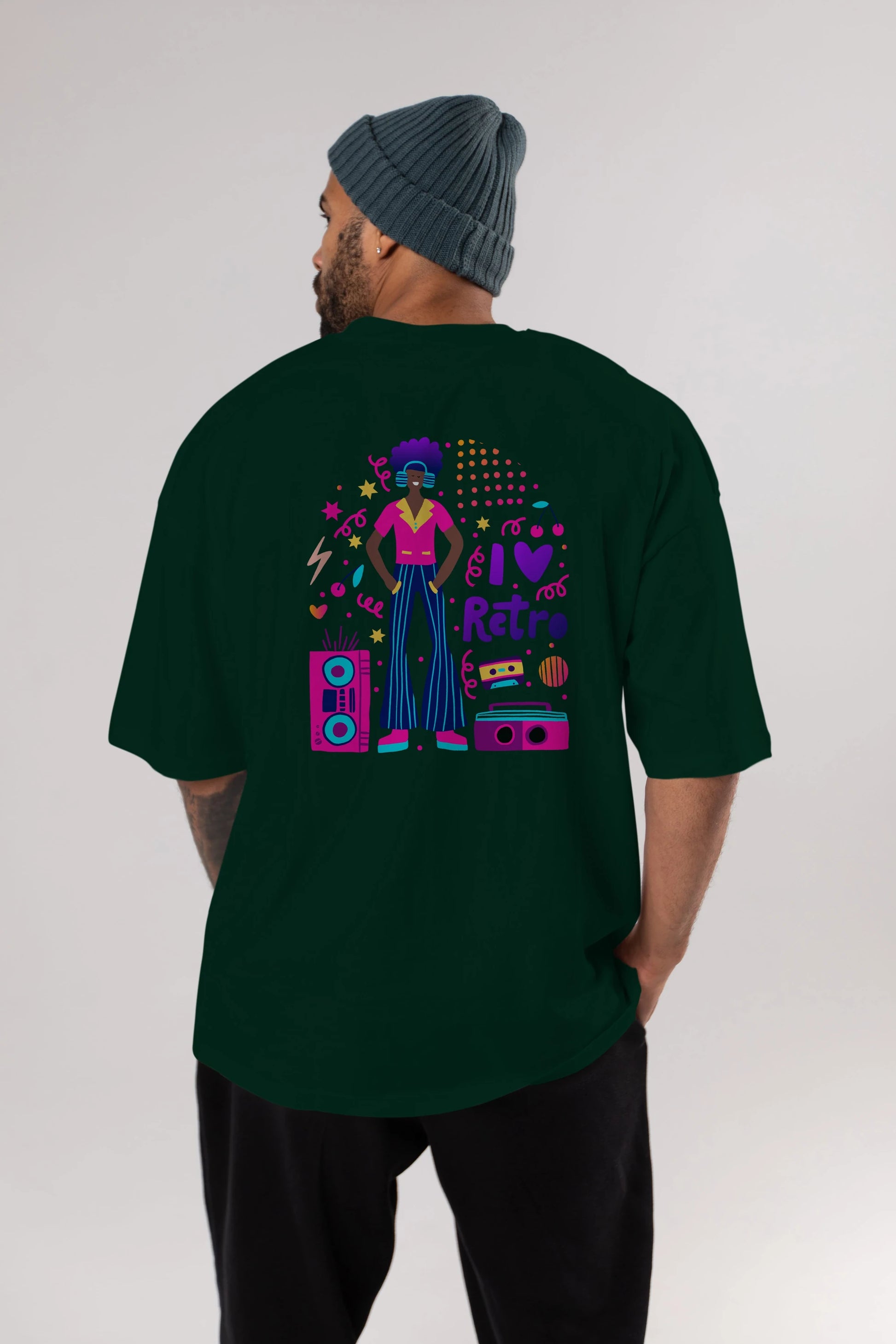 Retro Boy Party Arka Baskılı Oversize t-shirt Erkek Kadın Unisex