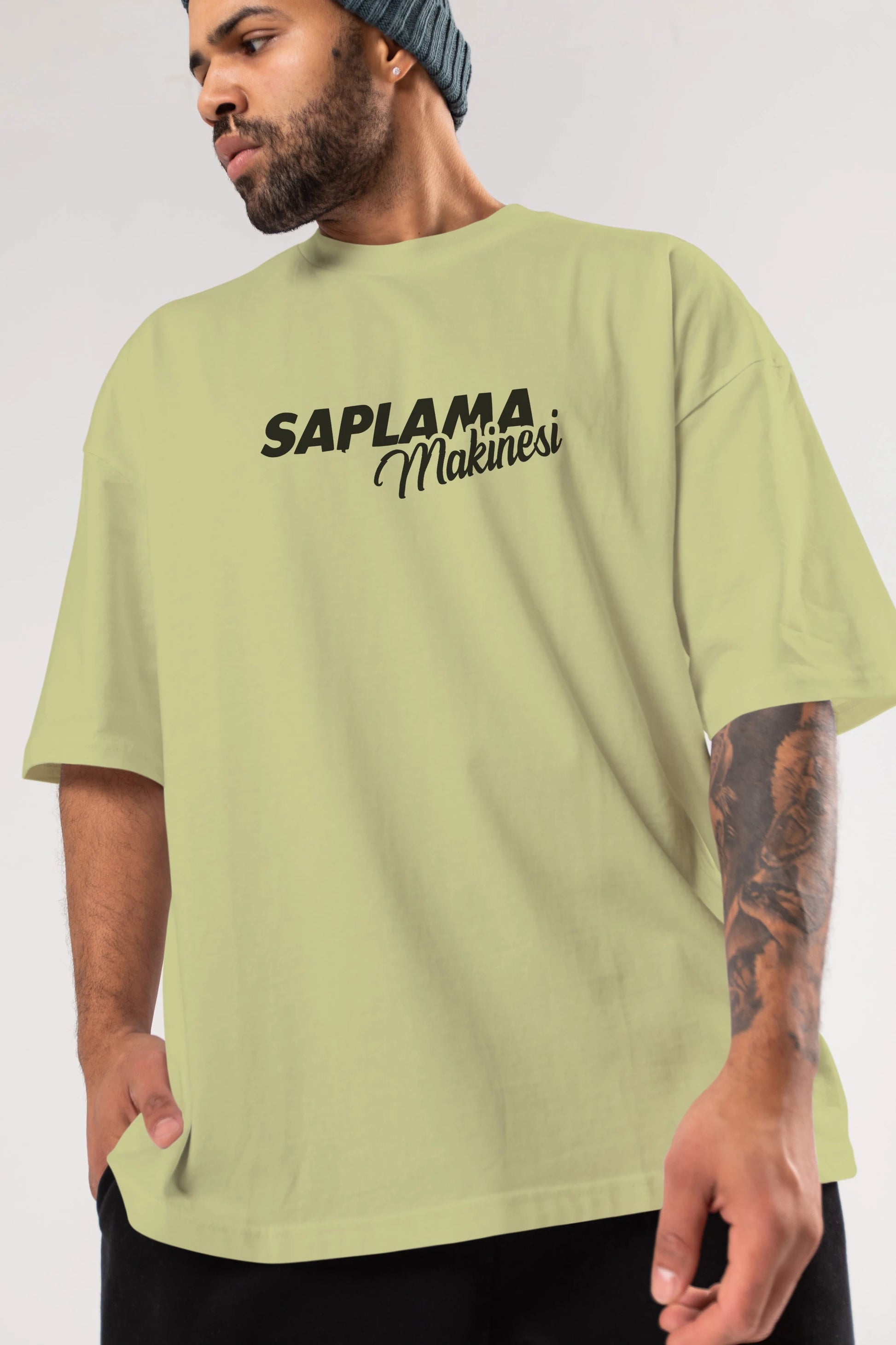 Saplama Makinesi Ön Baskılı Oversize t-shirt %100 pamuk Erkek Kadın Unisex