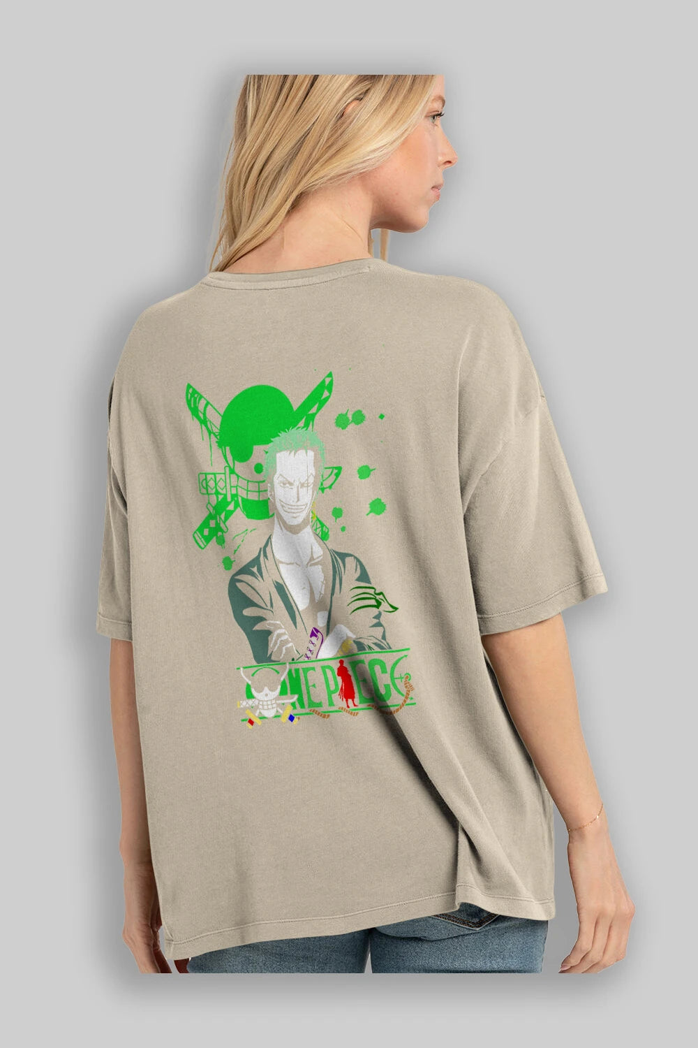 Roronoa Zoro 2 Anime Arka Baskılı Oversize t-shirt Erkek Kadın Unisex %100 pamuk tişort