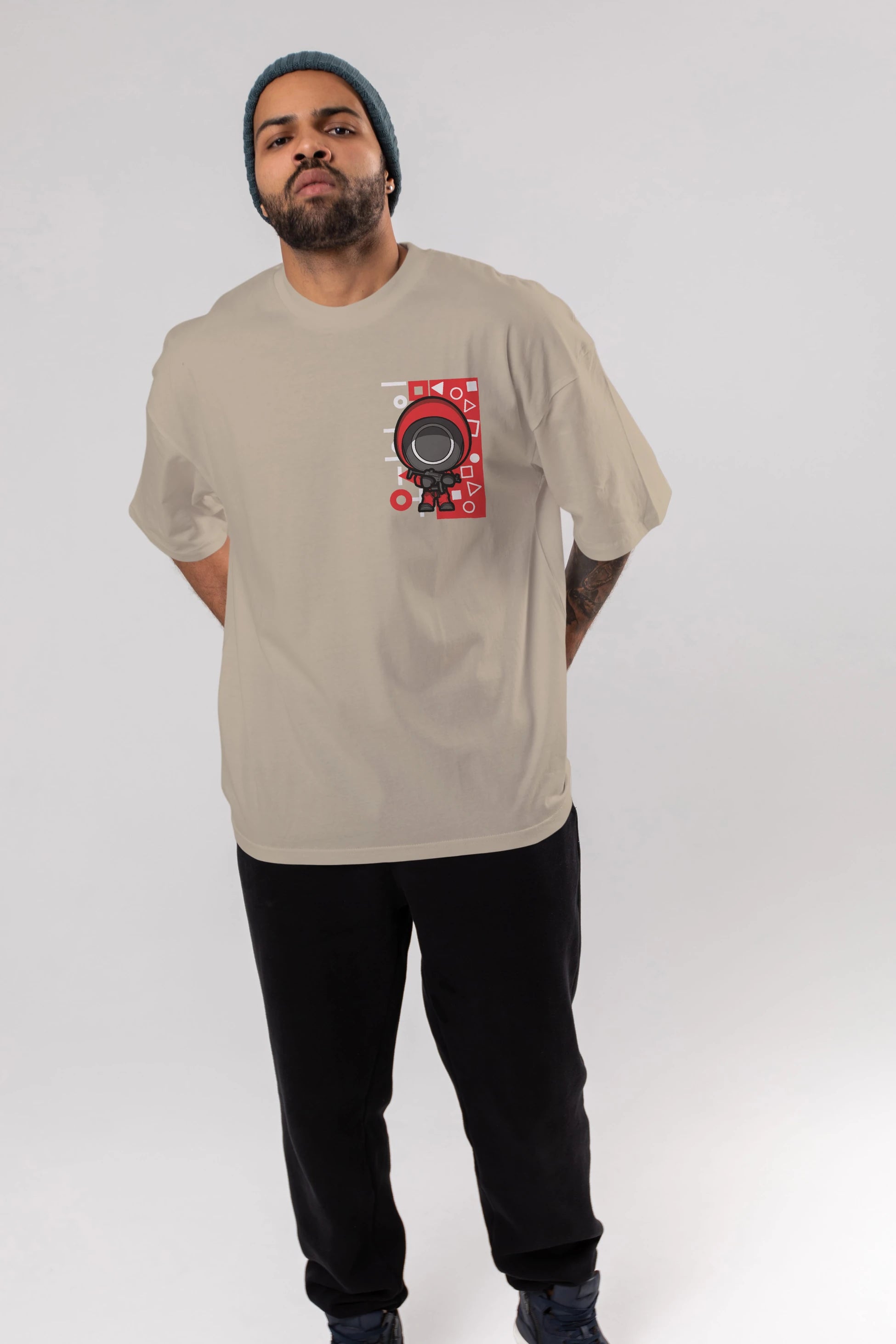 Squid Game (4) Ön Sol Baskılı Oversize t-shirt Erkek Kadın Unisex %100 Pamuk Bisiklet Yaka tişort