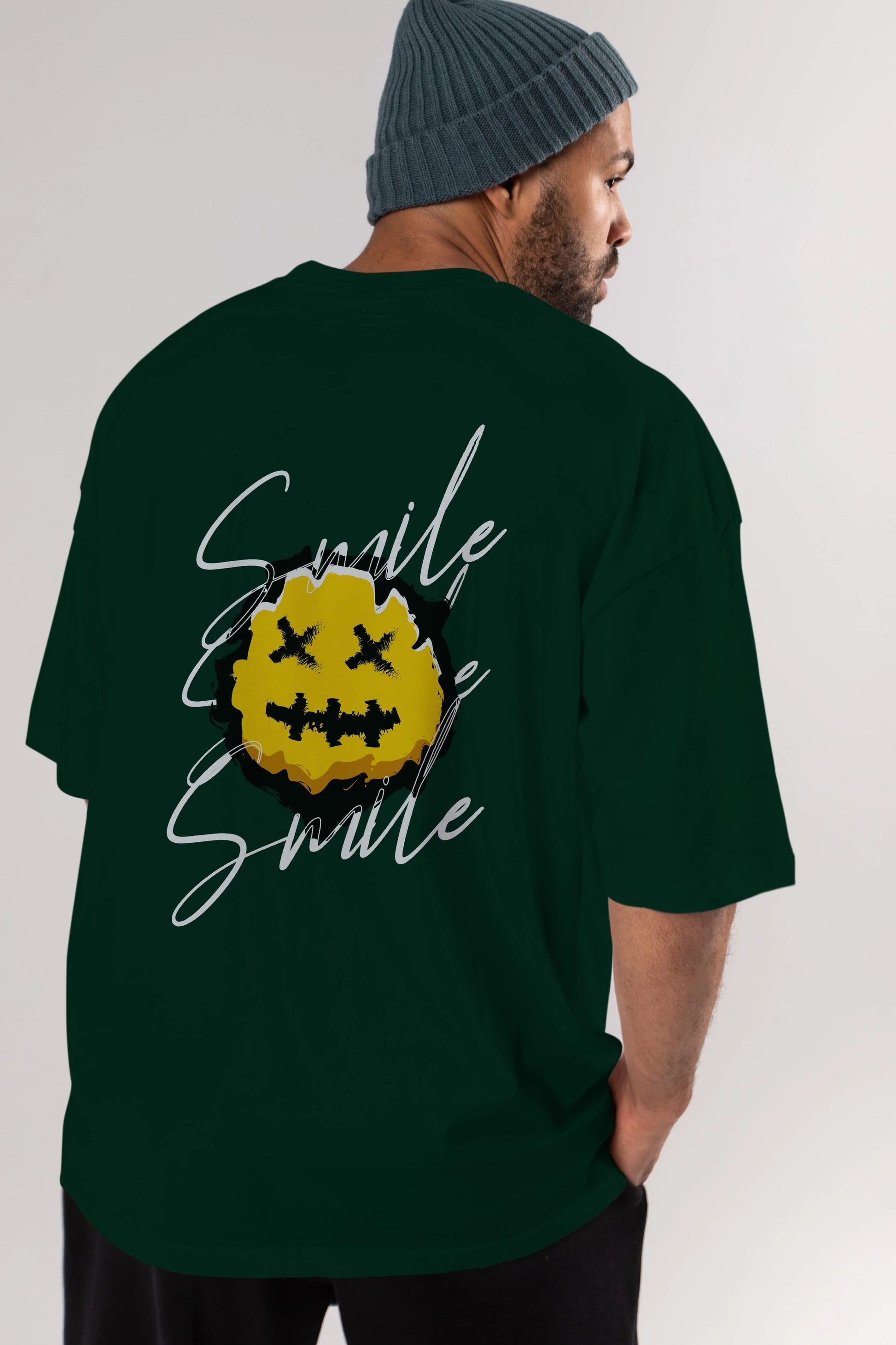 Smile Emoji Arka Baskılı Oversize t-shirt Erkek Kadın Unisex