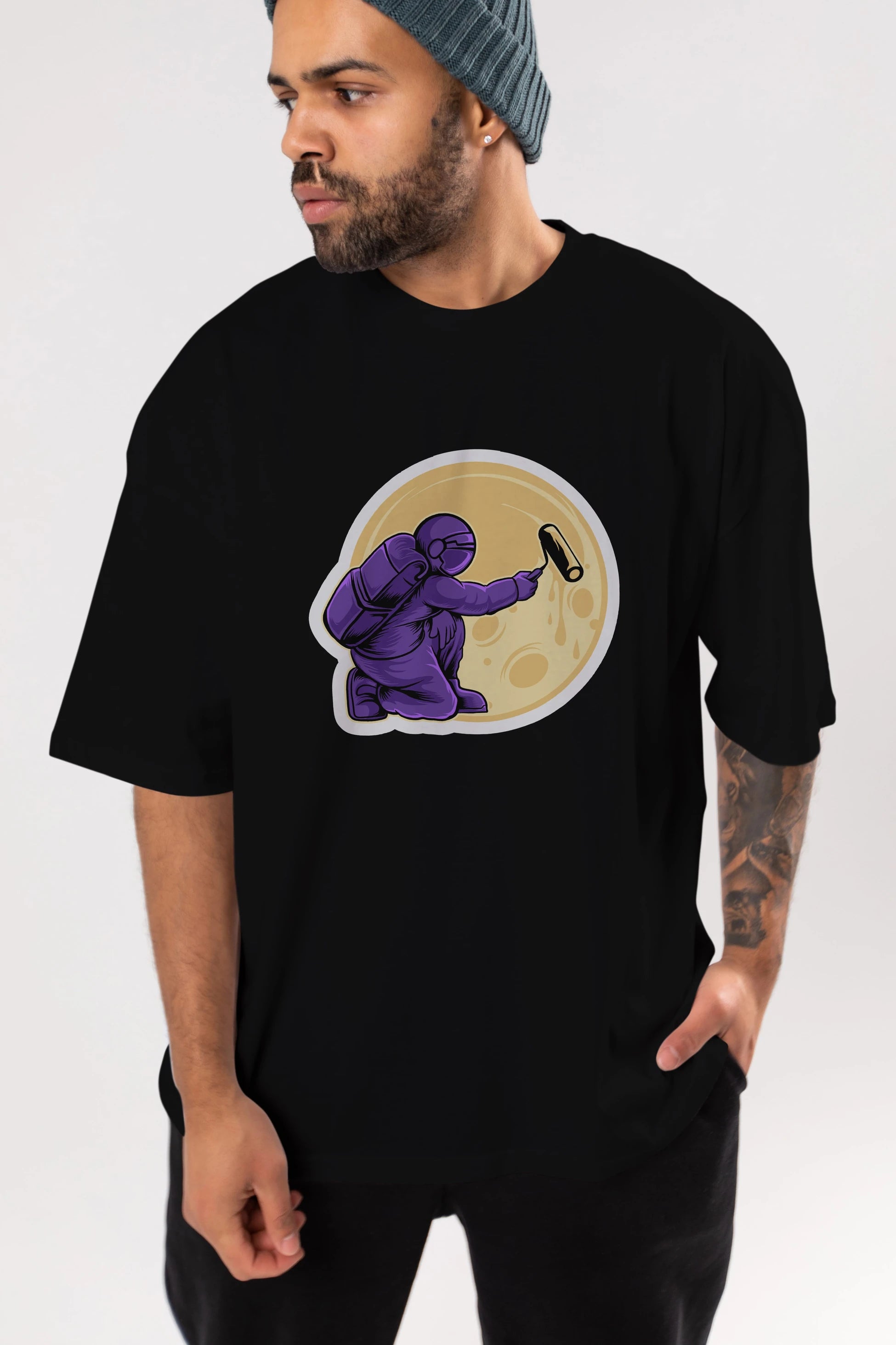 Astropaint Sticker Ön Baskılı Oversize t-shirt Erkek Kadın Unisex