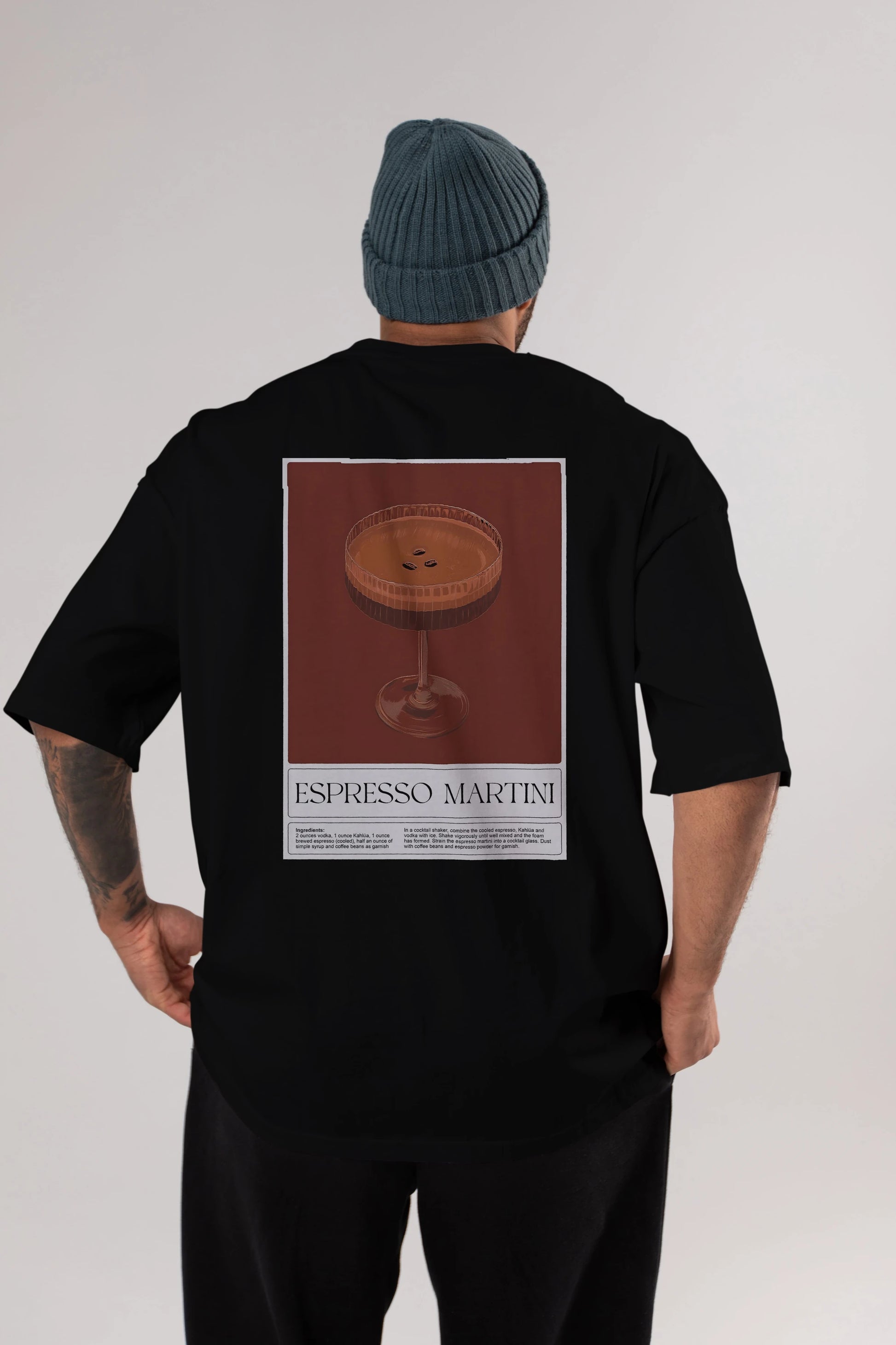 Espresso Martini Arka Baskılı Oversize t-shirt Erkek Kadın Unisex %100 Pamuk Bisiklet Yaka tişort