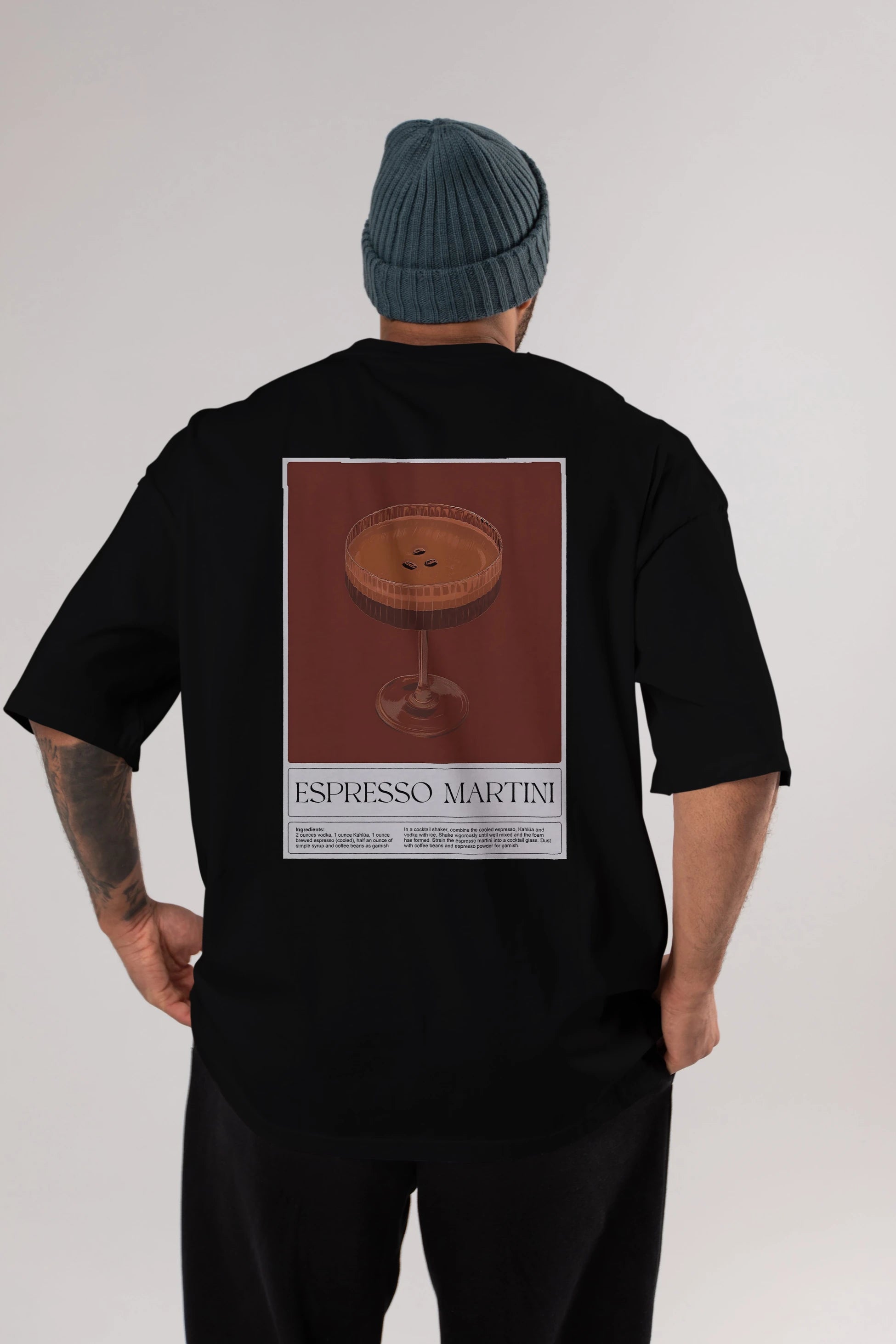 Espresso Martini Arka Baskılı Oversize t-shirt Erkek Kadın Unisex %100 Pamuk Bisiklet Yaka tişort