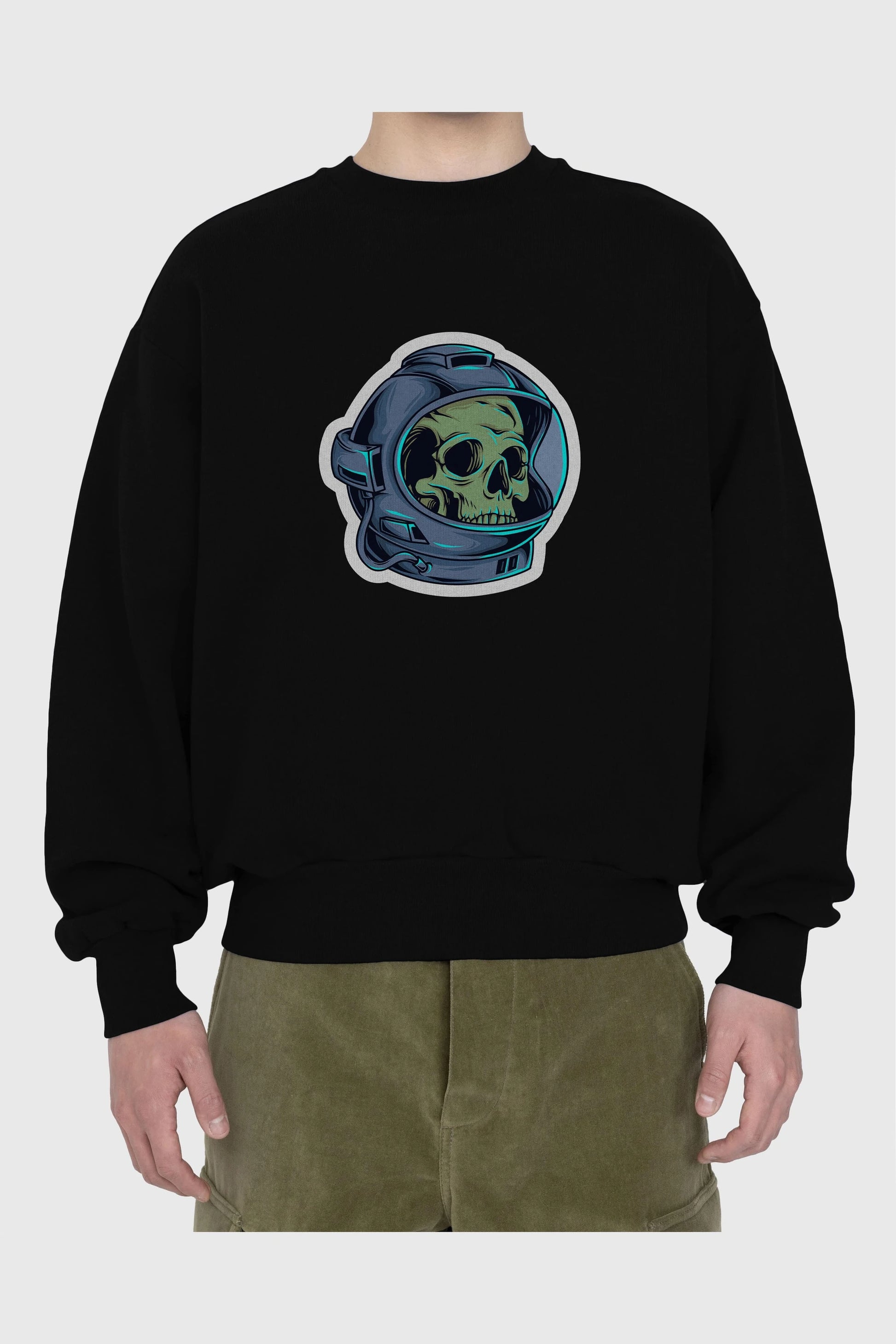Astroskull Sticker Ön Baskılı Oversize Sweatshirt Erkek Kadın Unisex