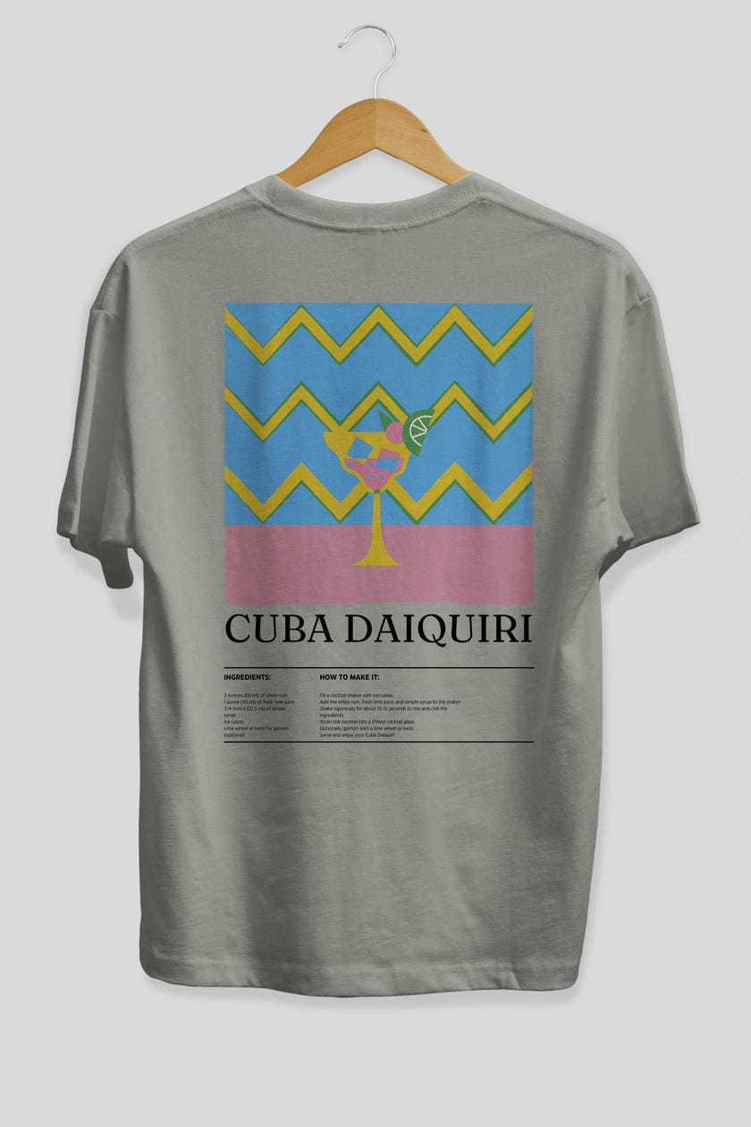 Cuba Daiquiri Kokteyl Serisi Arka Baskılı Oversize t-shirt Erkek Kadın %100 Pamuk Bisiklet Yaka tişort