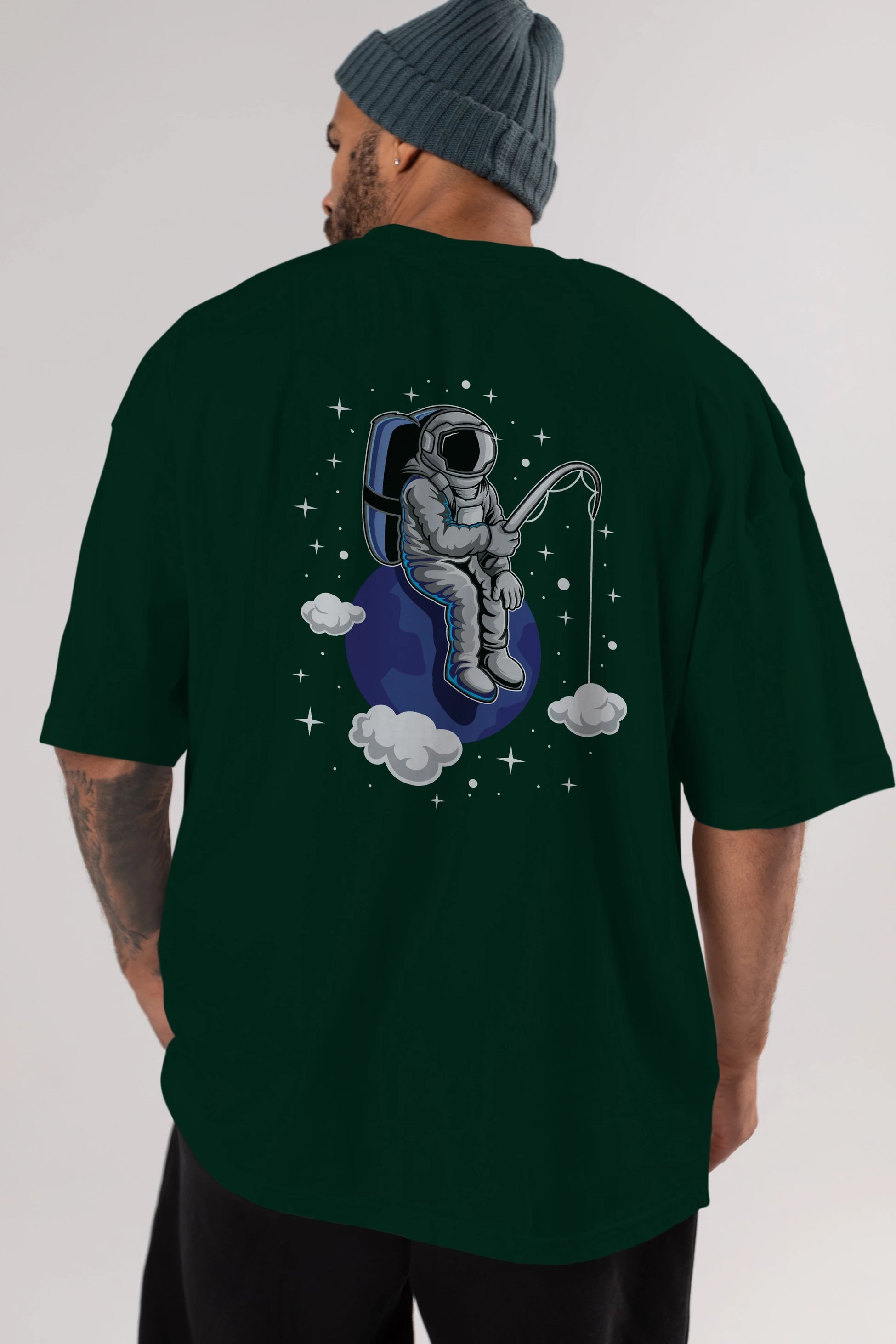 Astronaut Fishing (2) Arka Baskılı Oversize t-shirt Erkek Kadın Unisex