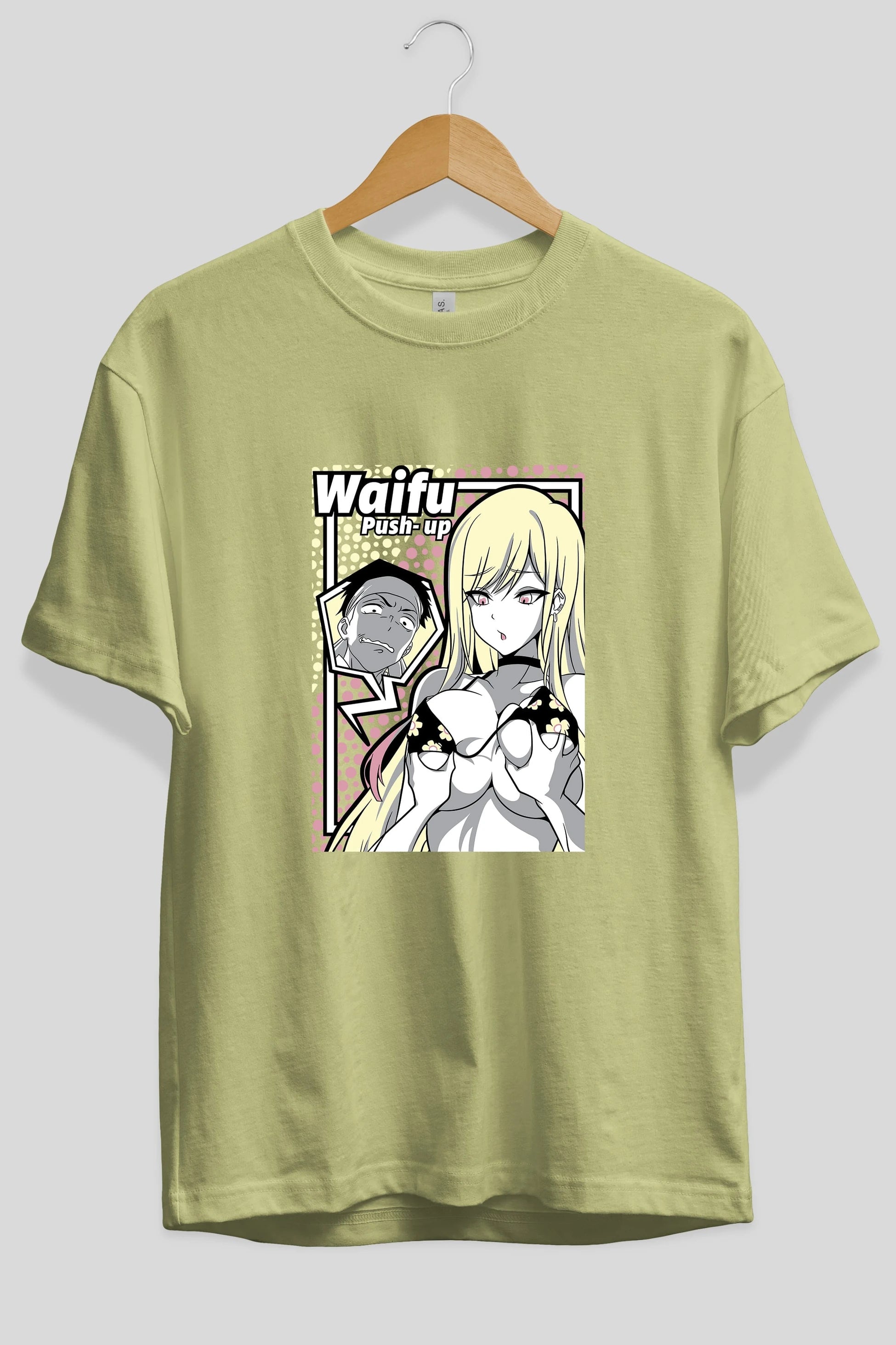 Waifu PushUp Anime Ön Baskılı Oversize t-shirt %100 pamuk Erkek Kadın Unisex