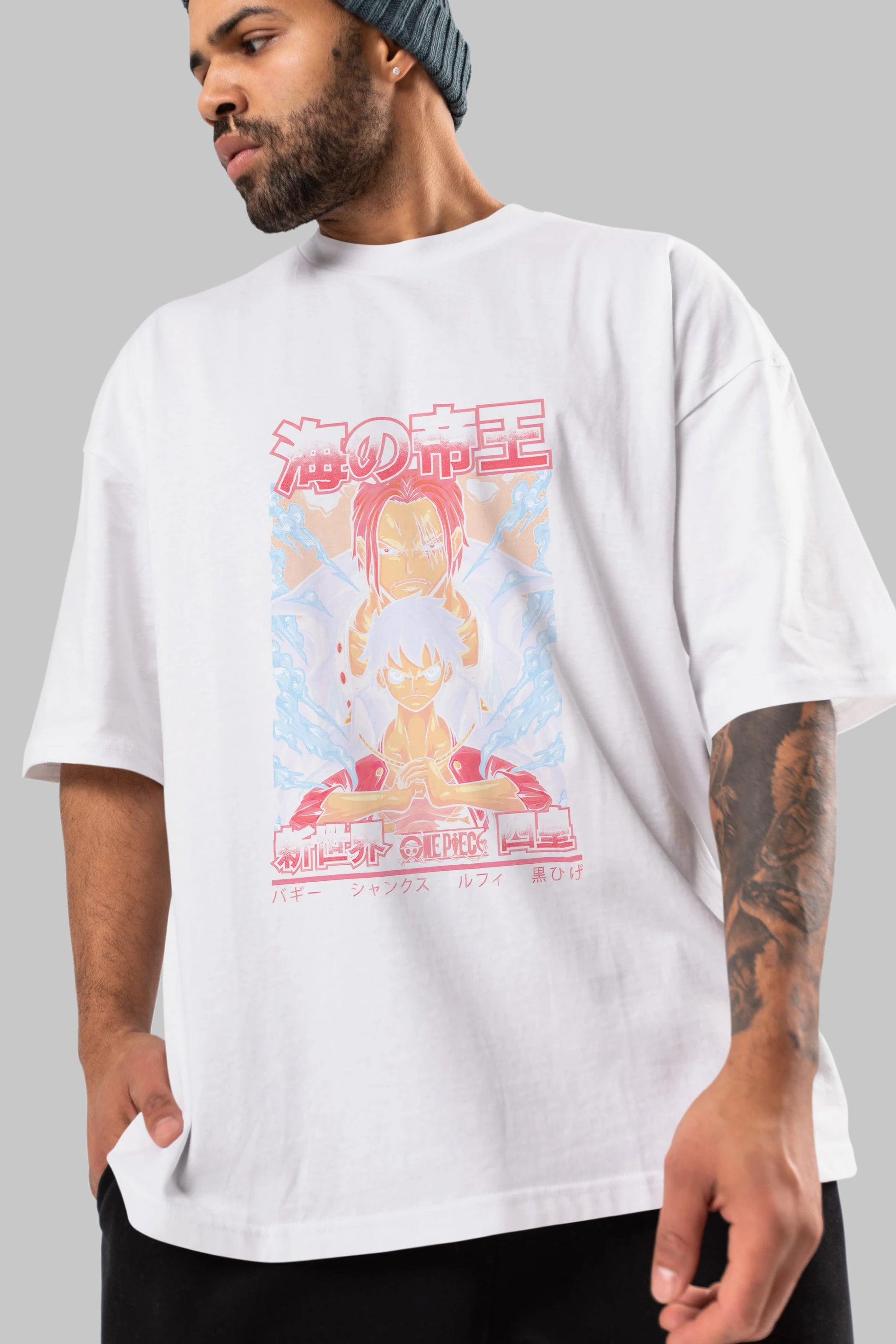 MONKEY D. LUFF and SHANKS Anime Ön Baskılı Oversize t-shirt %100 pamuk Erkek Kadın Unisex