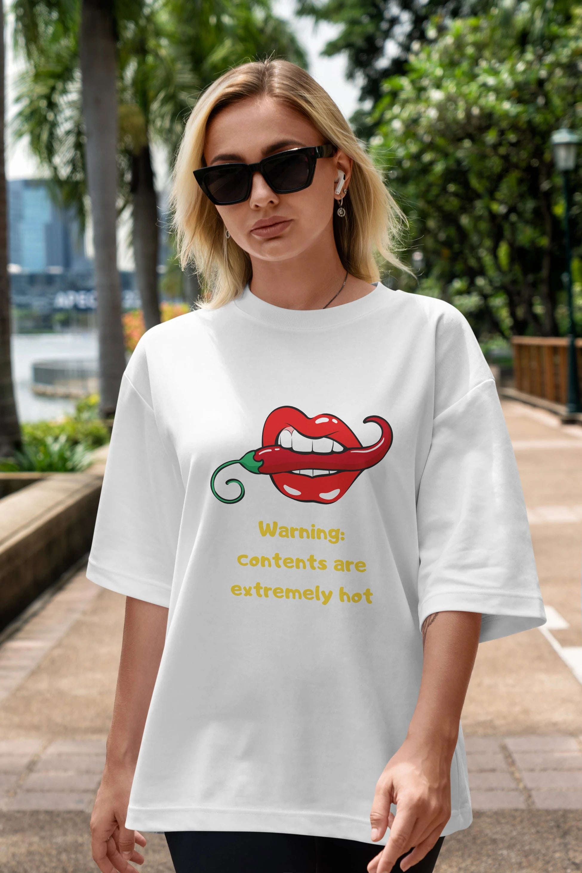 Warning Contents Yazılı Ön Baskılı Oversize t-shirt Erkek Kadın Unisex