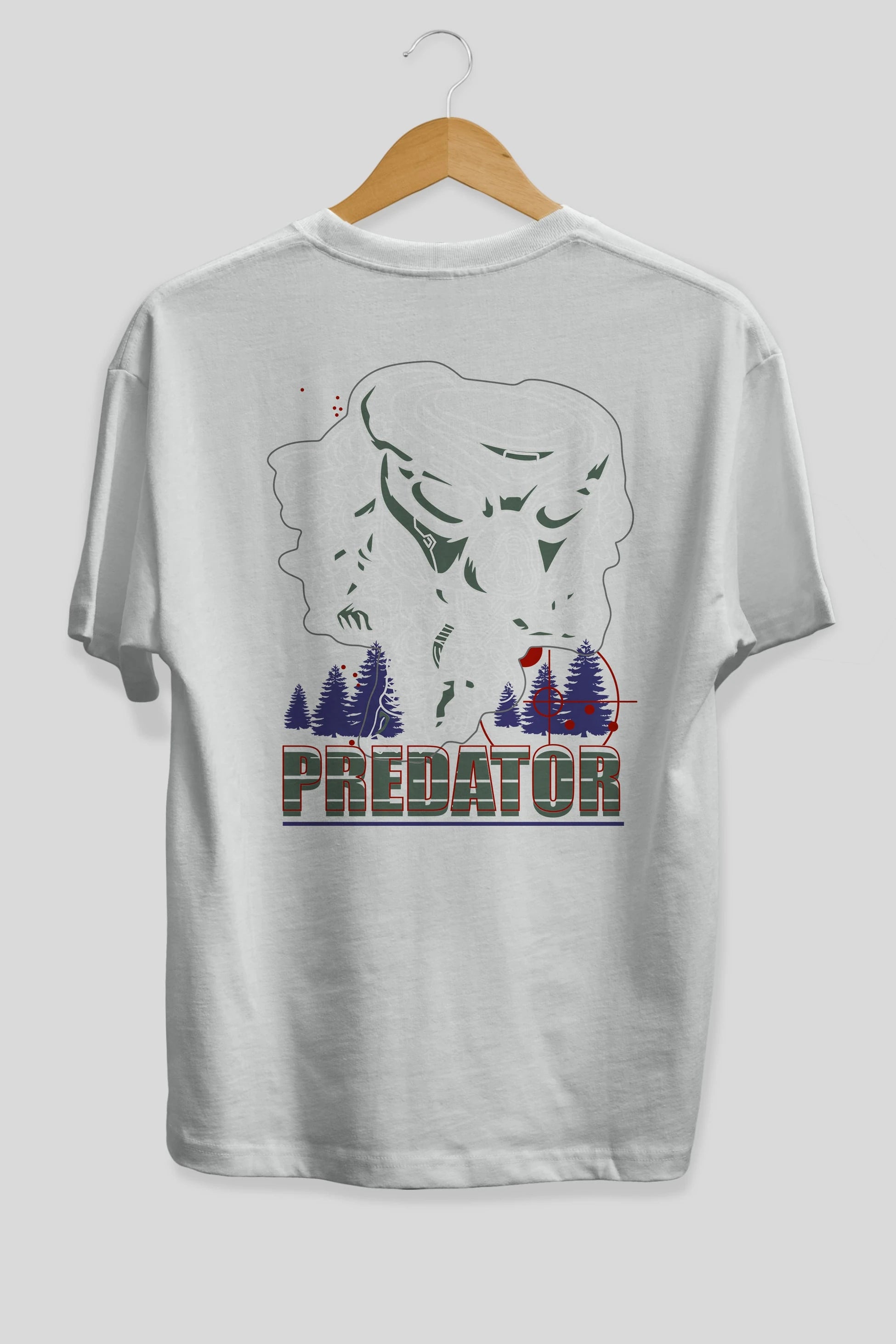 Predator Arka Baskılı Oversize t-shirt Erkek Kadın Unisex %100 Pamuk Bisiklet Yaka tişort