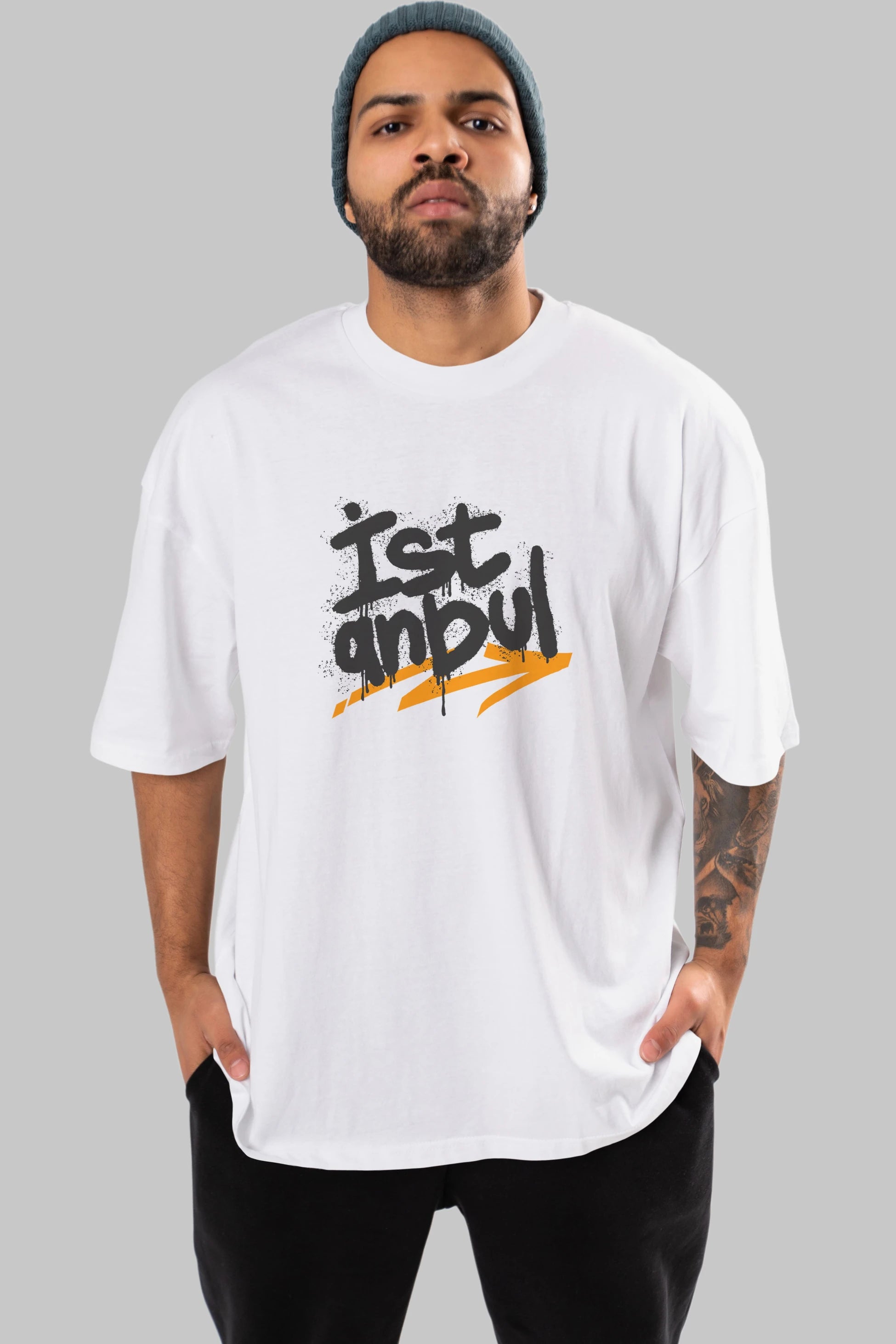 istanbul Yazılı Ön Baskılı Oversize t-shirt Erkek Kadın Unisex