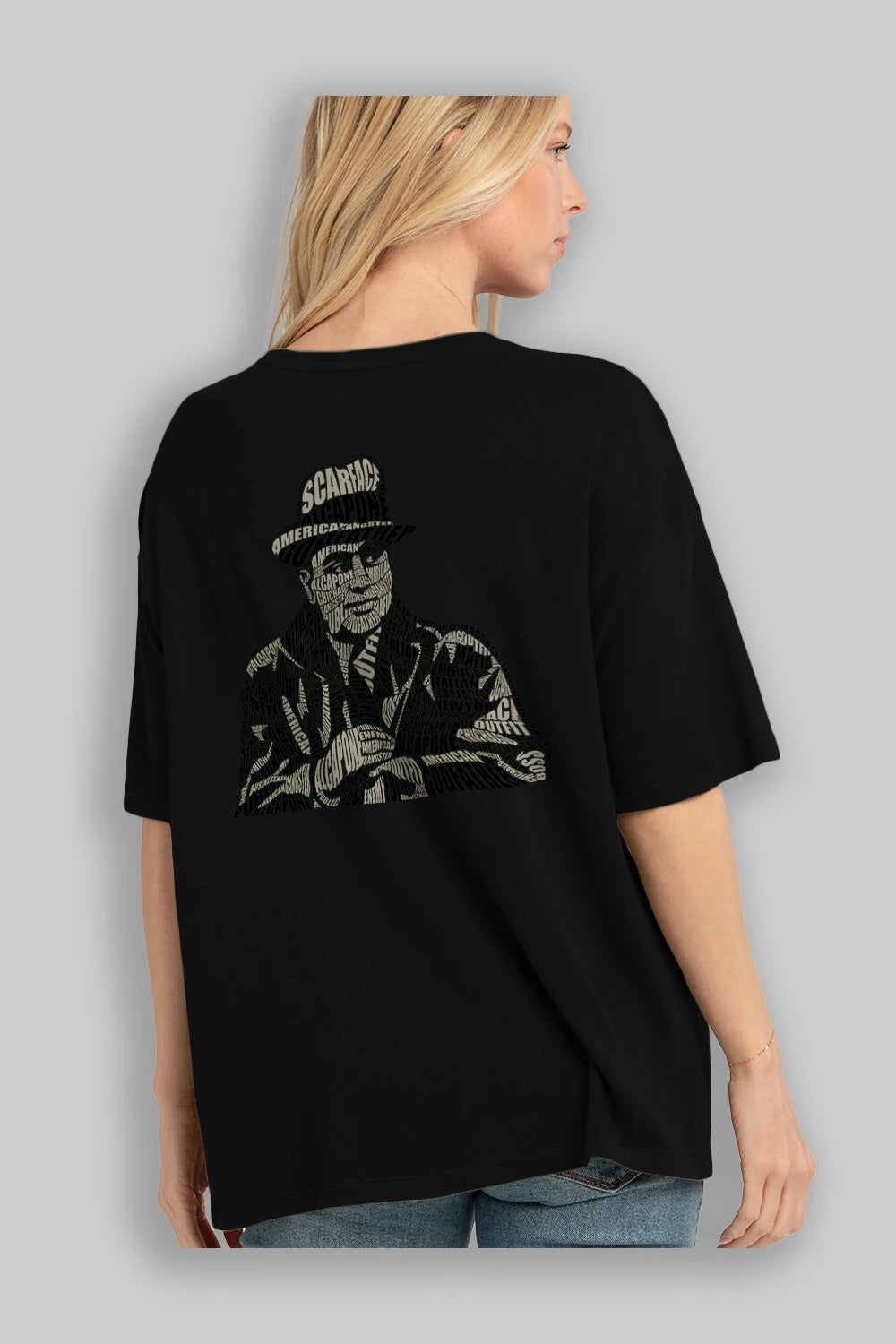 Al Capone Calligram Arka Baskılı Oversize t-shirt %100 pamuk Erkek Kadın Unisex