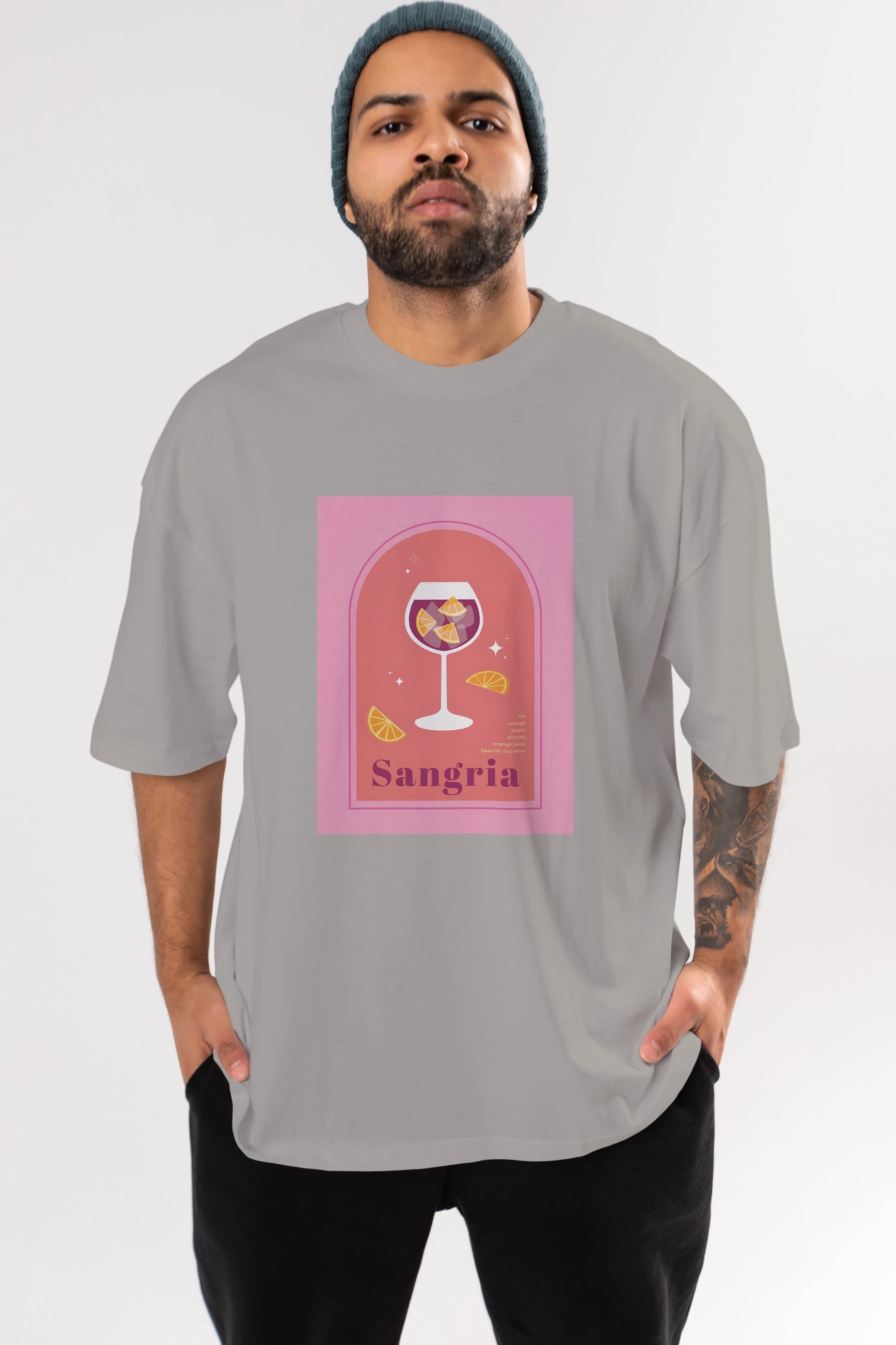 Sangria Ön Baskılı Oversize t-shirt Erkek Kadın Unisex %100 Pamuk Bisiklet Yaka tişort