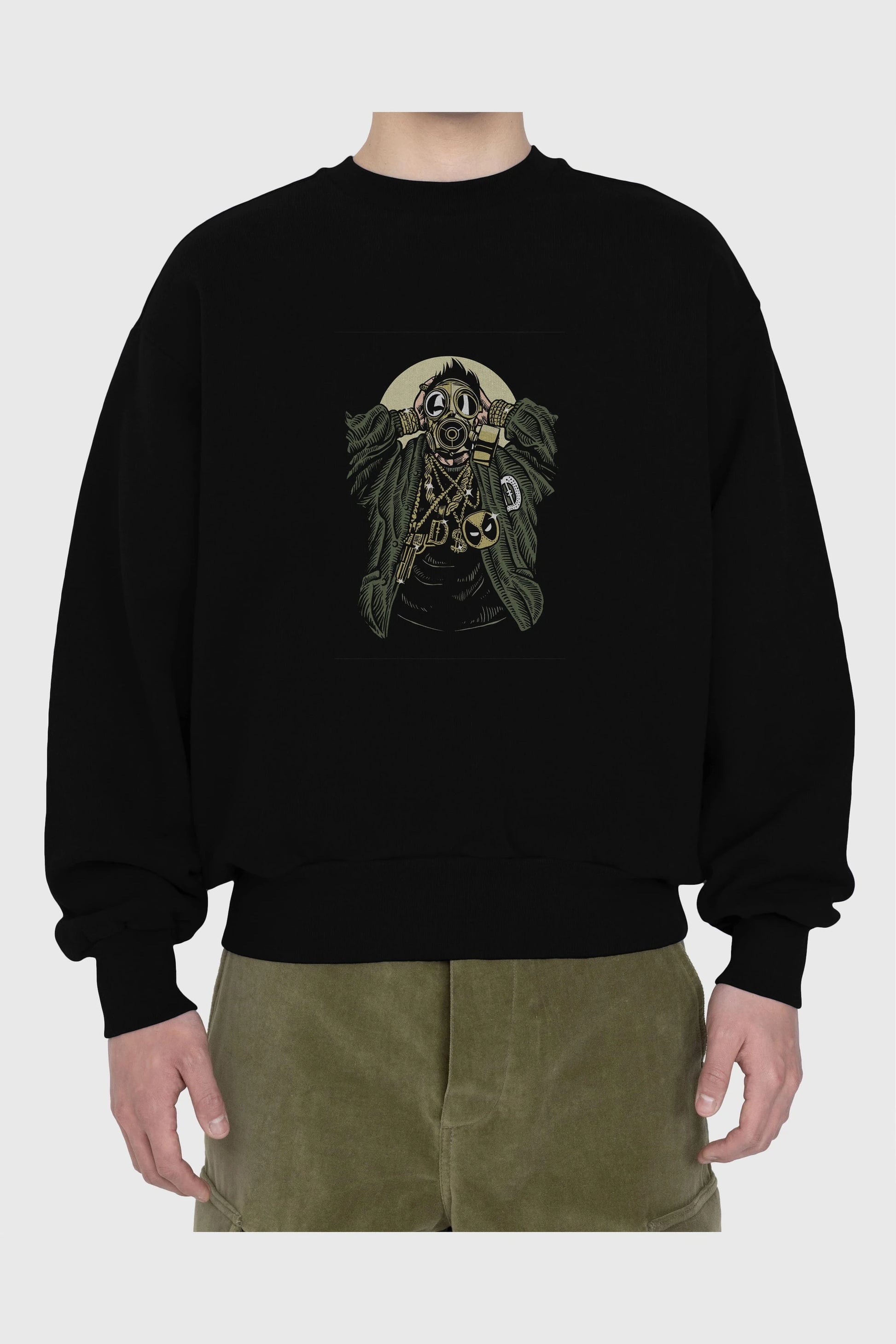 Gasmask Gangsta Ön Baskılı Oversize Sweatshirt Erkek Kadın Unisex