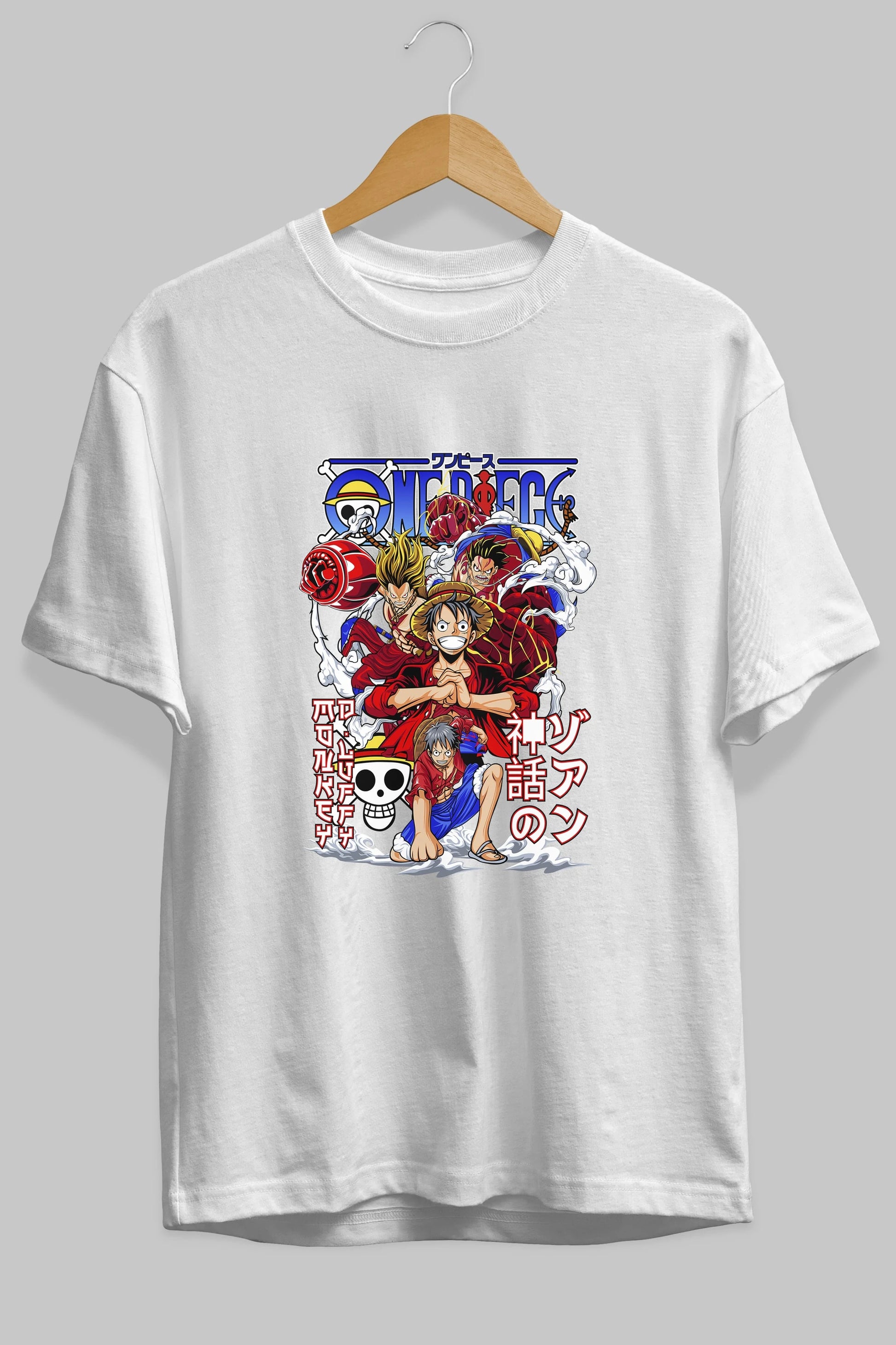 MONKEY D. LUFF-ONE PIECE 2 Anime Ön Baskılı Oversize t-shirt %100 pamuk Erkek Kadın Unisex