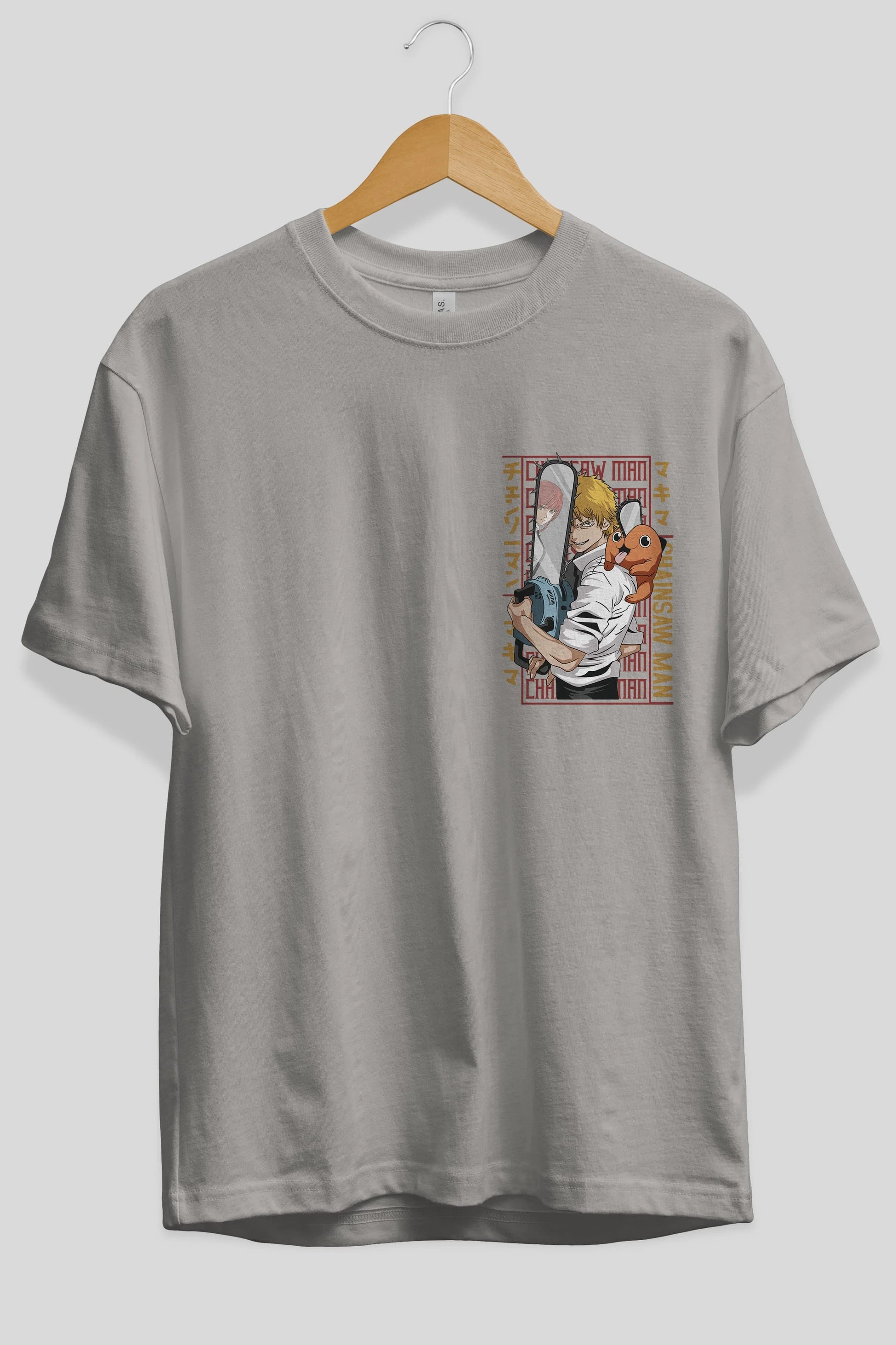 Chainsaw DENJI Ön Sol Baskılı Oversize t-shirt Erkek Kadın Unisex %100 Pamuk Bisiklet Yaka tişort