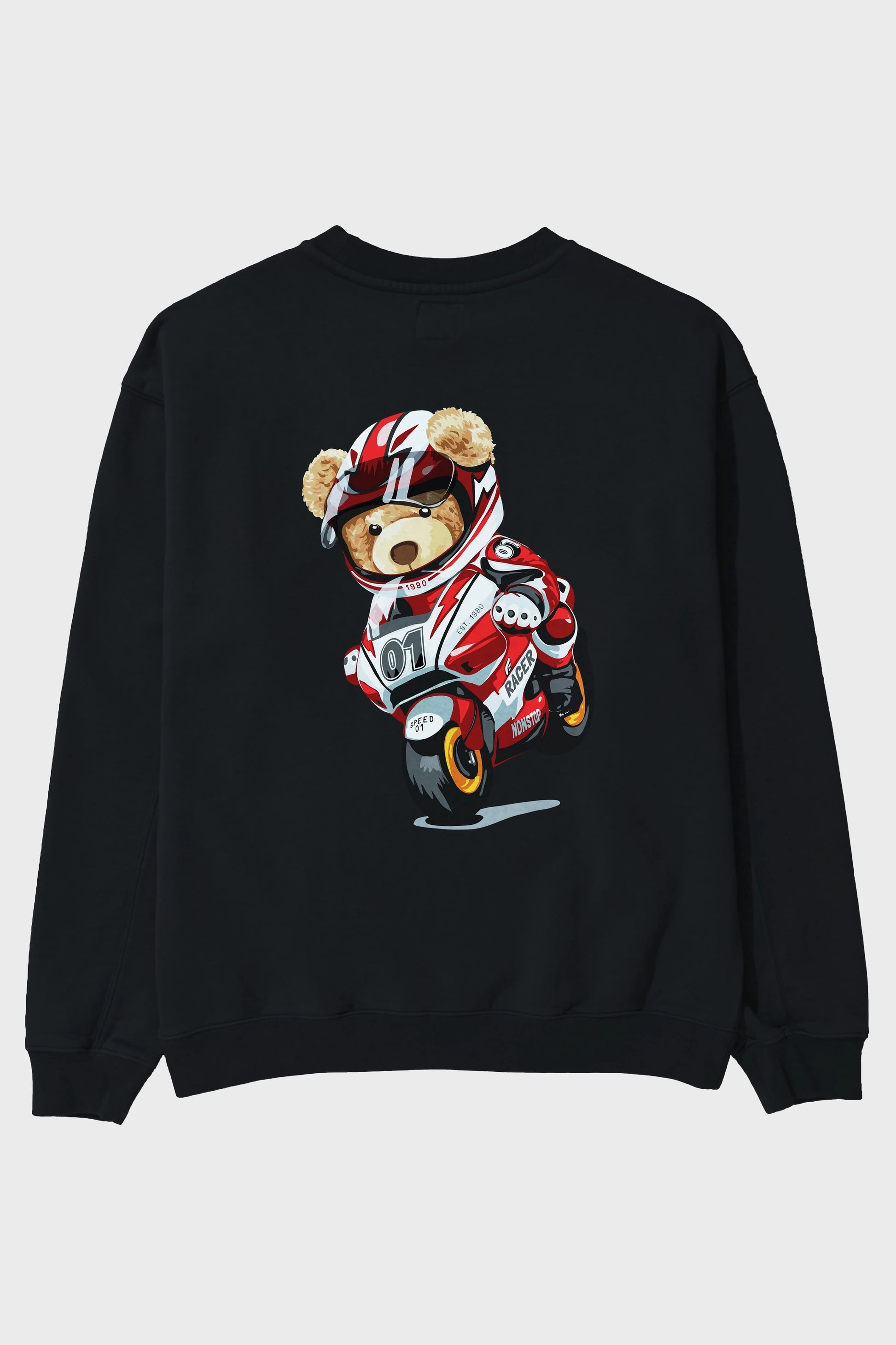 Teddy Bear Racer Arka Baskılı Oversize Sweatshirt Erkek Kadın Unisex