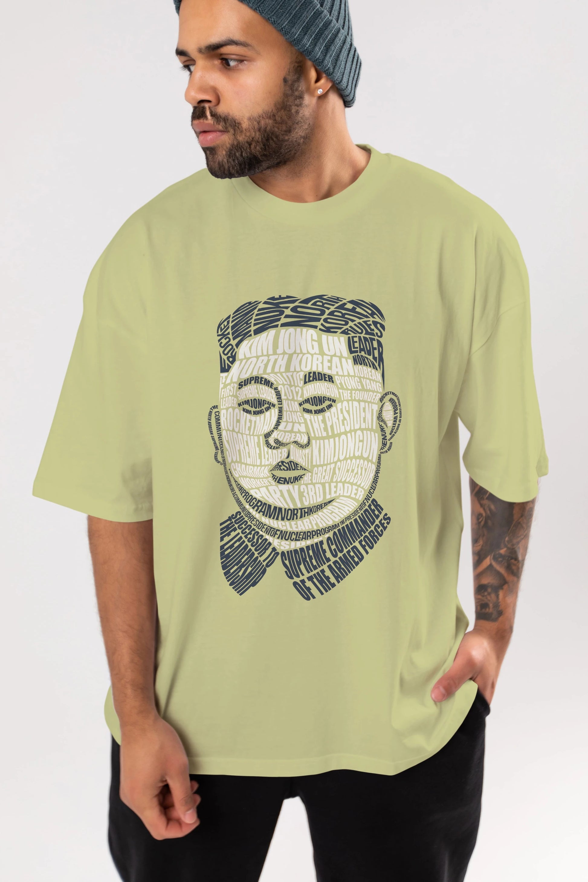 Kim Jong Un Calligram Ön Baskılı Oversize t-shirt %100 pamuk Erkek Kadın Unisex