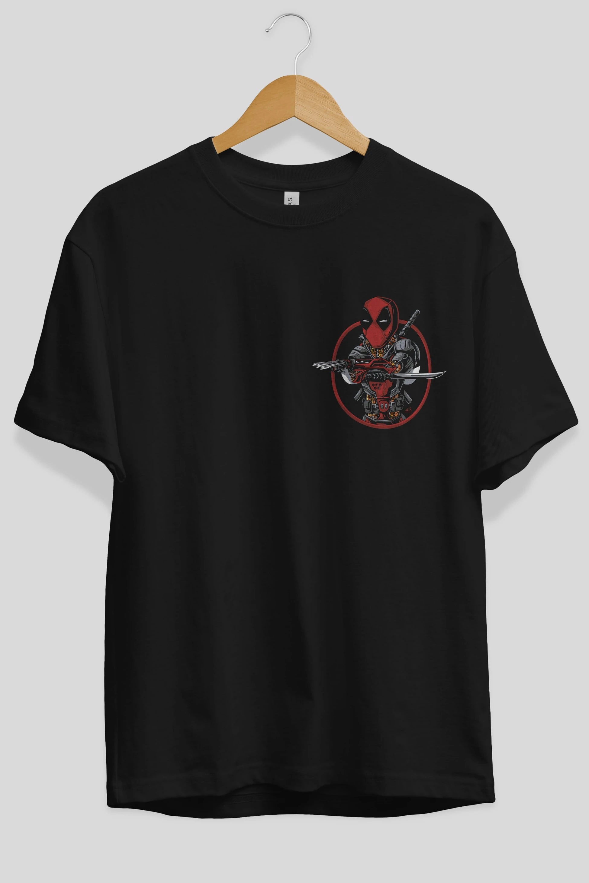 Deadpool (5) Ön Sol Baskılı Oversize t-shirt Erkek Kadın Unisex %100 Pamuk Bisiklet Yaka tişort
