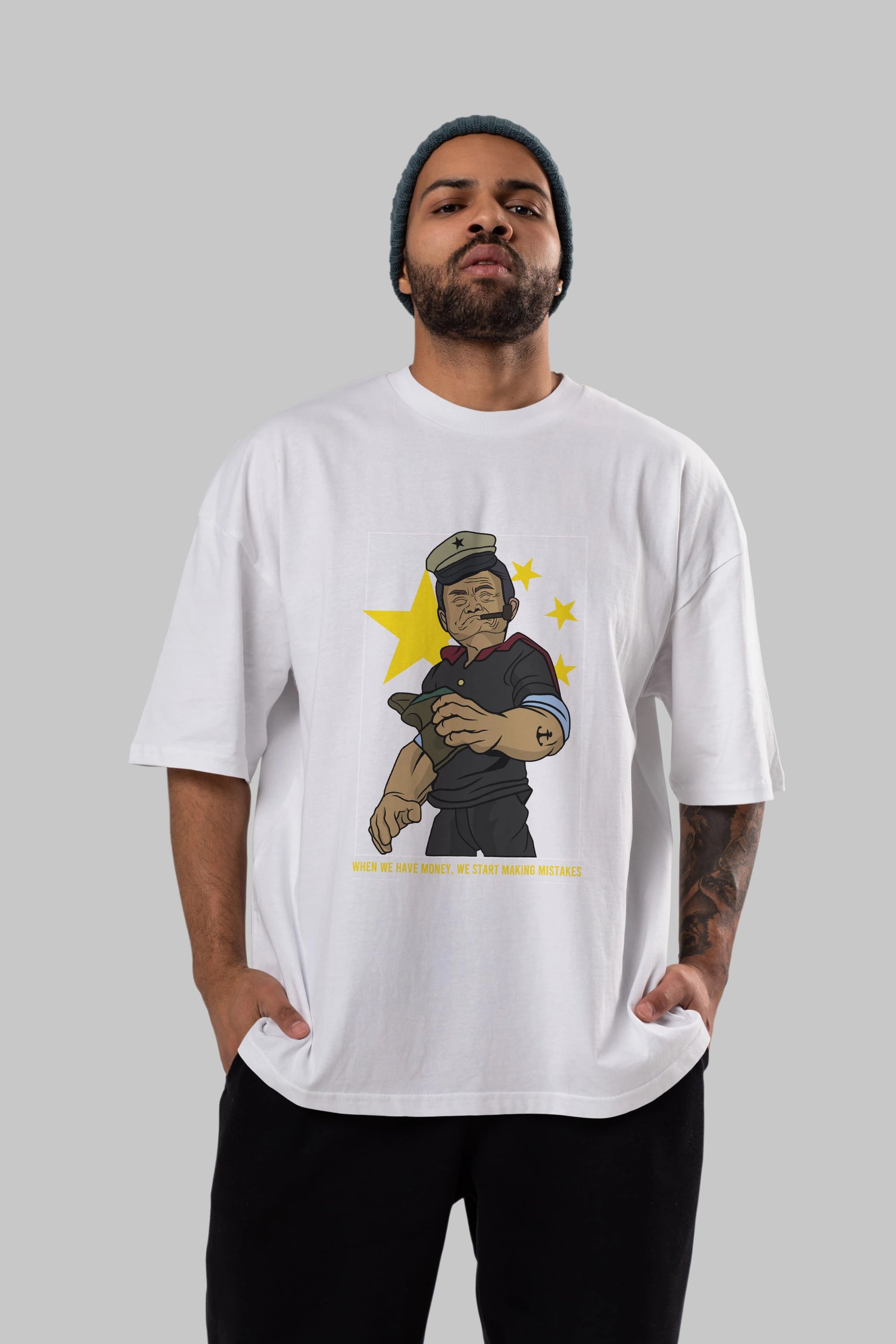 Popeye Jack Ma Ön Baskılı Oversize t-shirt Erkek Kadın Unisex %100 Pamuk tişort